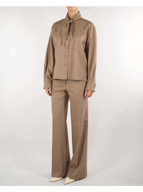 Pantalone Beige wide leg in flanellina di lana PT1364180016 54 SEVENTY 