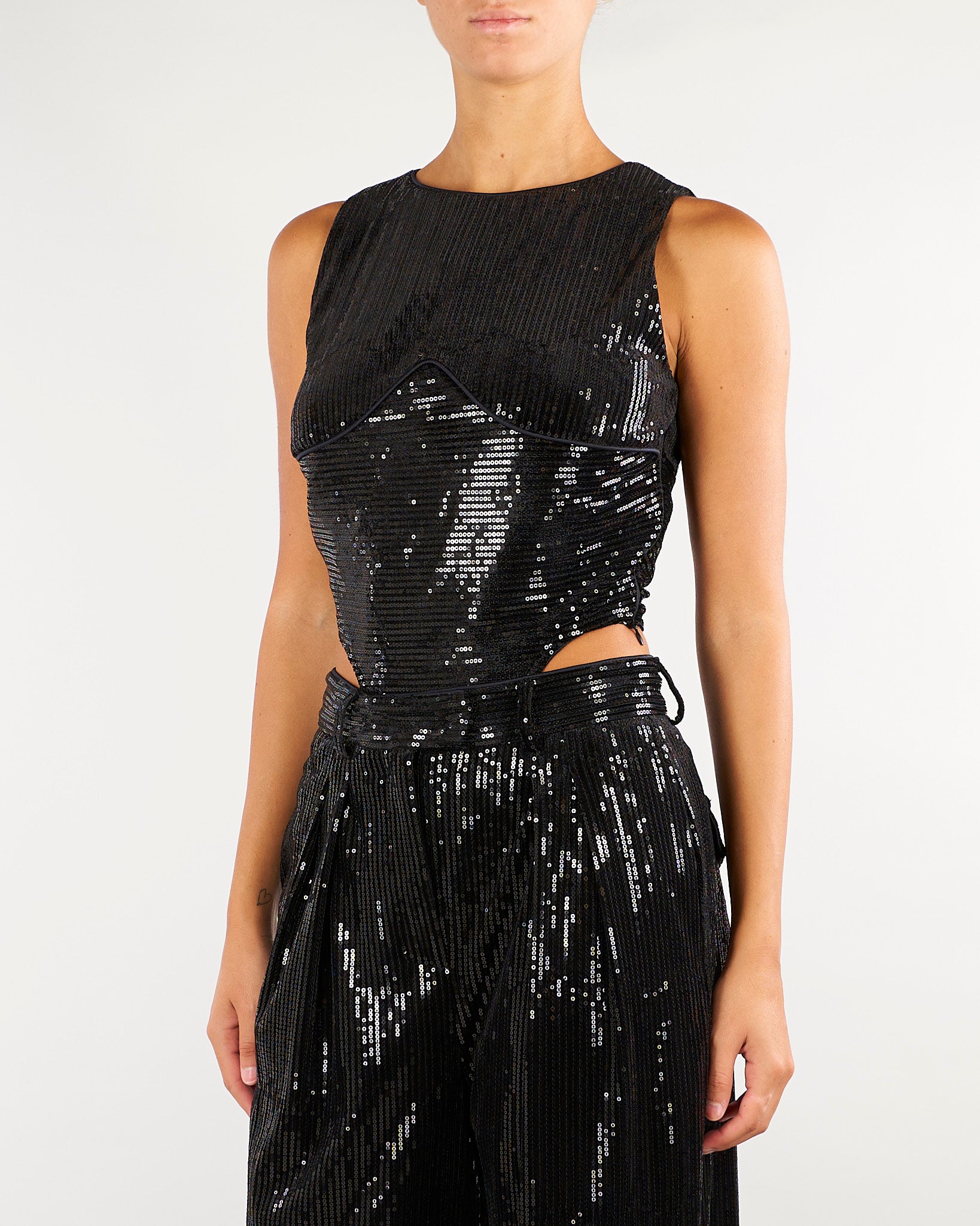 Body Nero ultrasgambato in velluto con paillettes BD10001TPAI0032 V0003 SIMONA CORSELLINI 