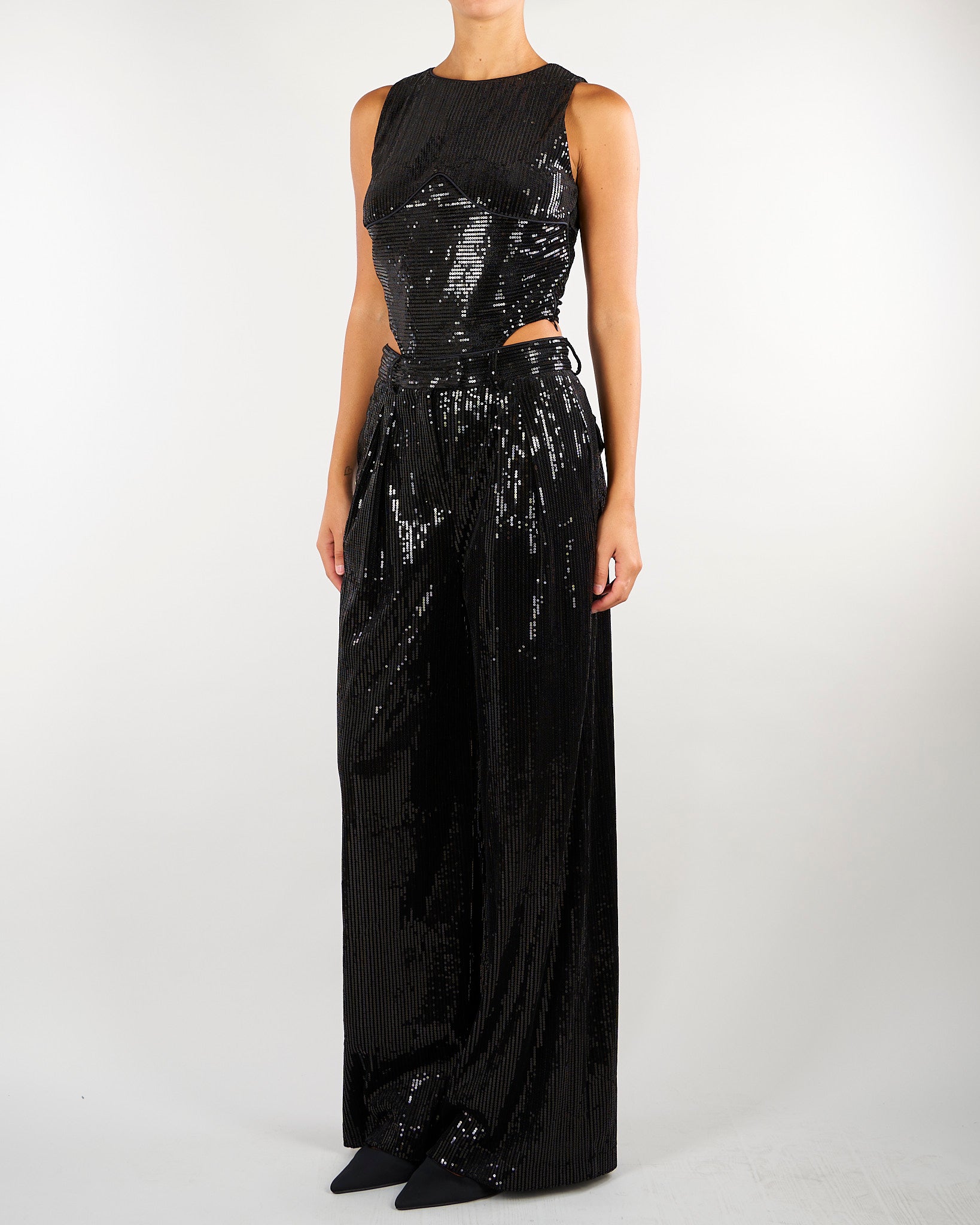 Body Nero ultrasgambato in velluto con paillettes BD10001TPAI0032 V0003 SIMONA CORSELLINI 