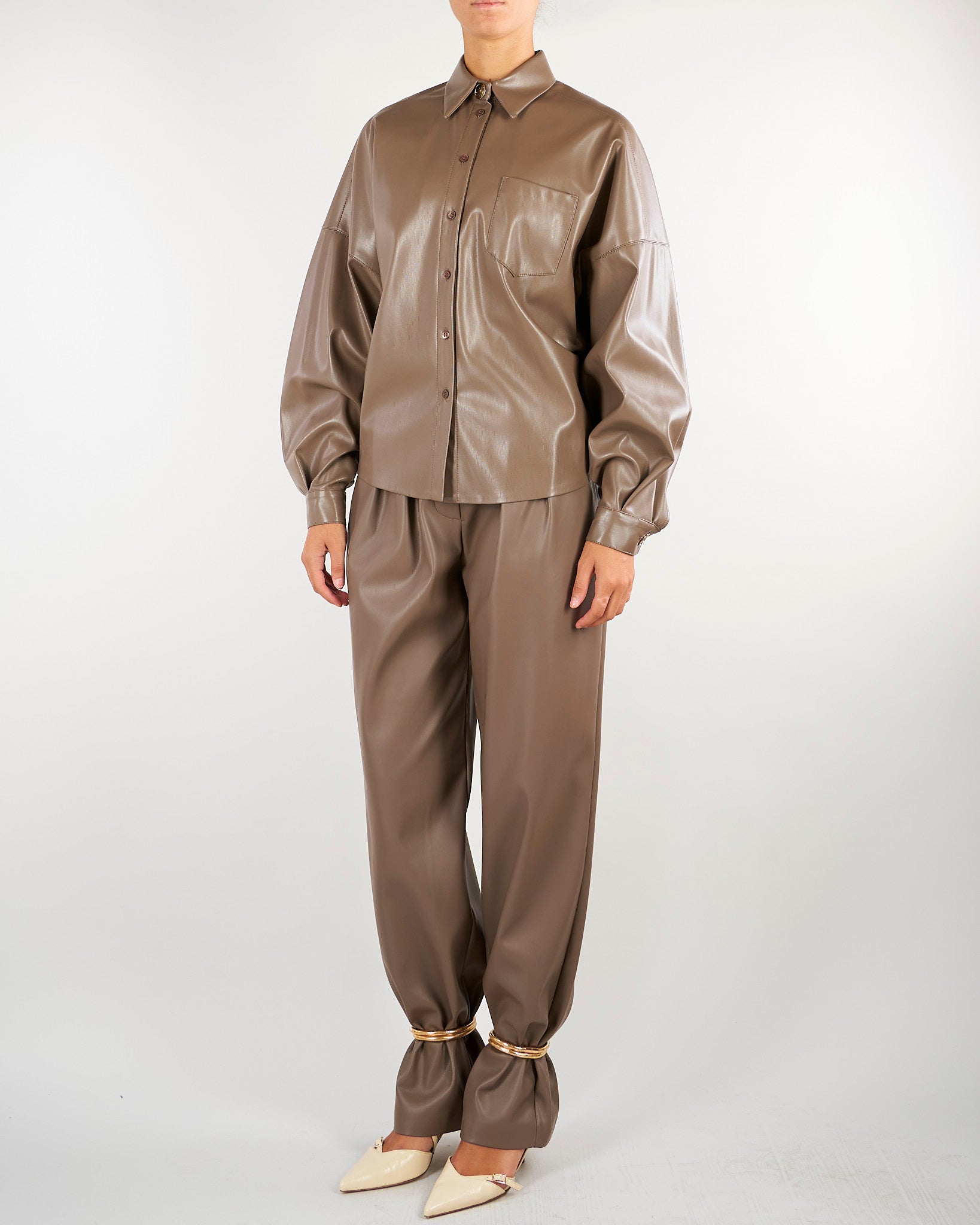 Camicia Nocciola Over in ecopelle CA00301TEPL0013 V0799 SIMONA CORSELLINI 