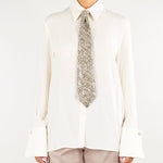 Camicia Burro in seta e viscosa con cravatta bouclè con paillettes CAW0103TGEO0055 V0000 SIMONA CORSELLINI 