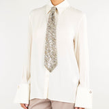 Camicia Burro in seta e viscosa con cravatta bouclè con paillettes CAW0103TGEO0055 V0000 SIMONA CORSELLINI 