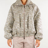Giubbotto Bomber Beige in bouclè con paillettes GB00101TCHA0009 V0000 SIMONA CORSELLINI 