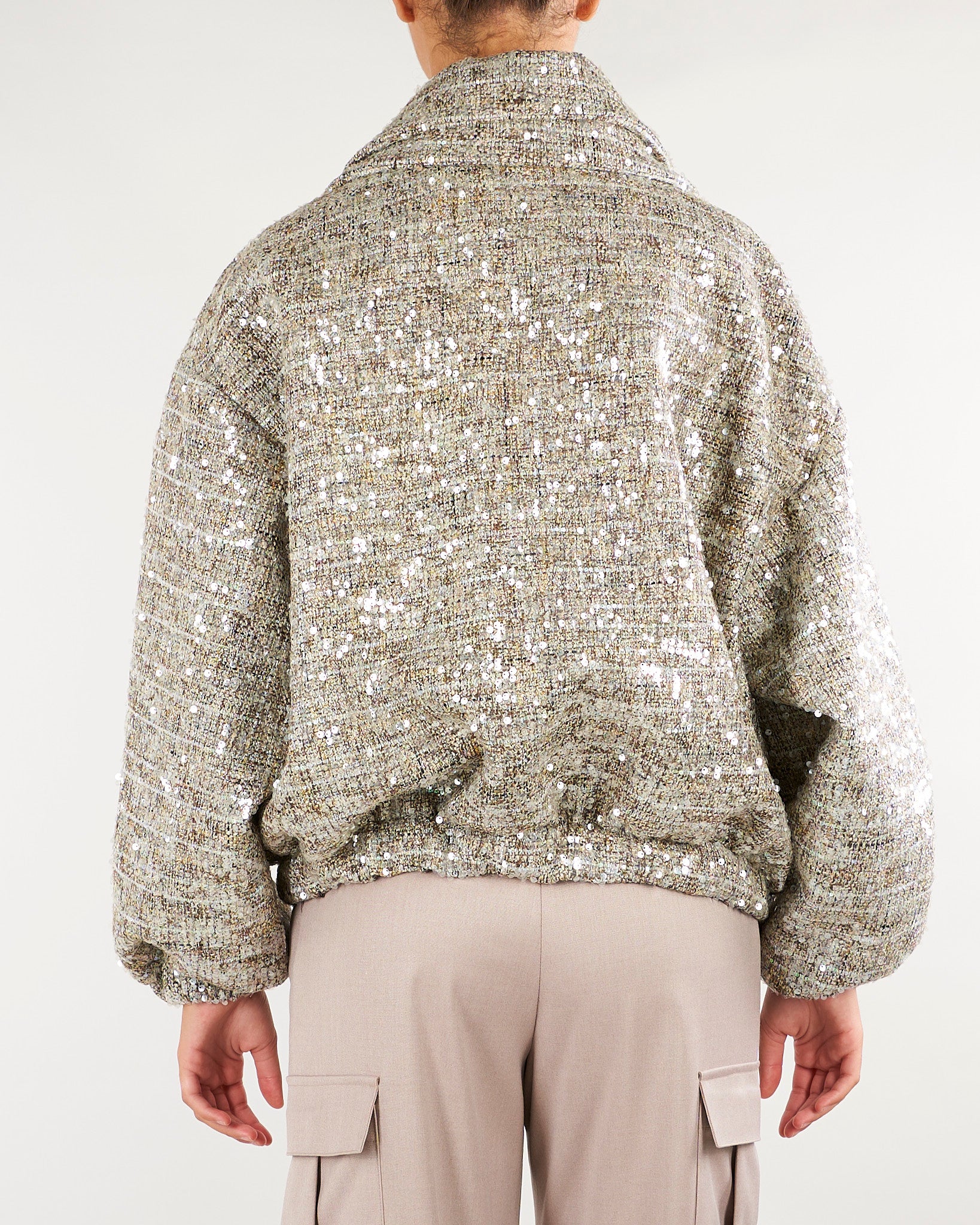 Giubbotto Bomber Beige in bouclè con paillettes GB00101TCHA0009 V0000 SIMONA CORSELLINI 