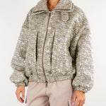 Giubbotto Bomber Beige in bouclè con paillettes GB00101TCHA0009 V0000 SIMONA CORSELLINI 