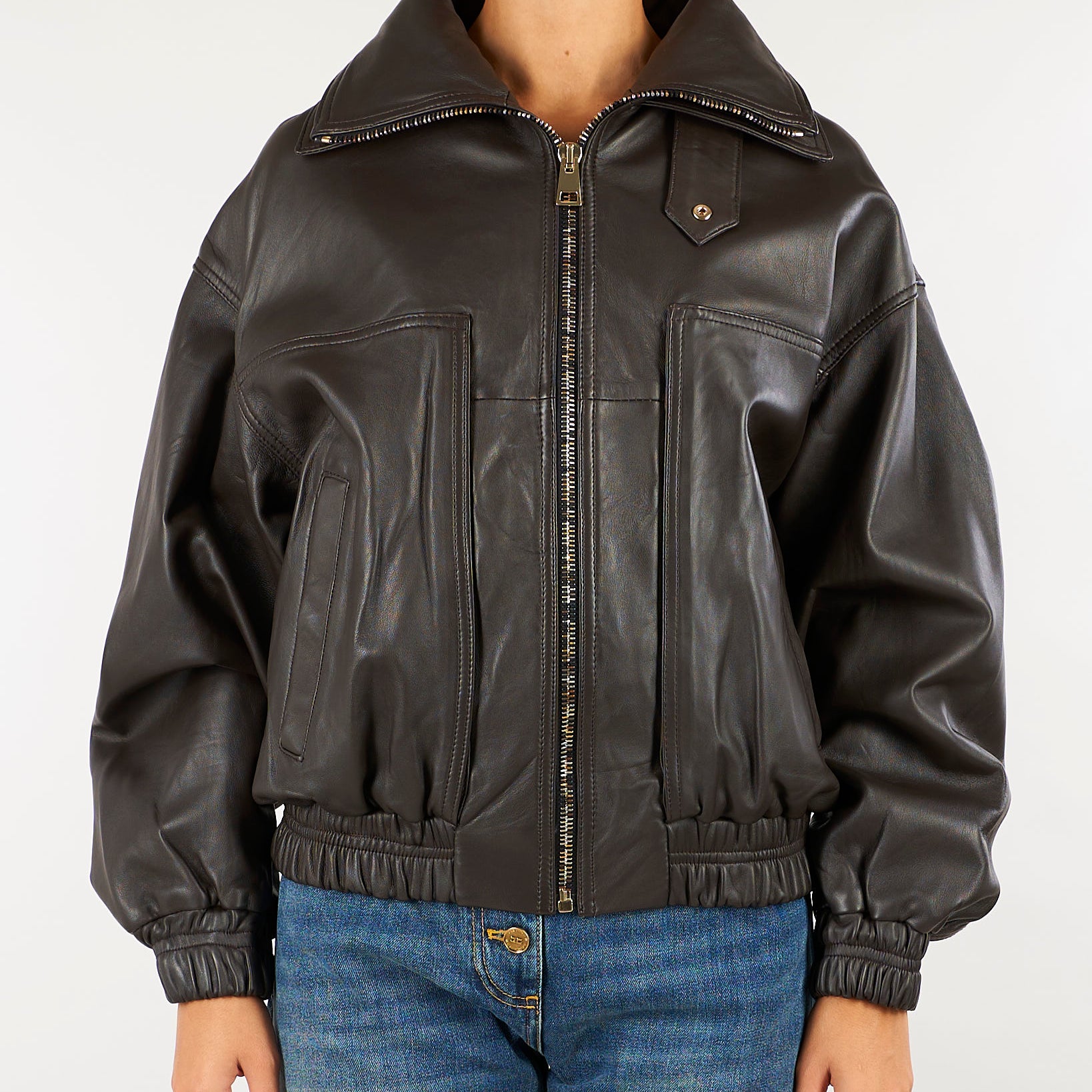Giubbotto Bomber Cioccolato oversize in pelle GBS0101C0420001 V0761 SIMONA CORSELLINI 
