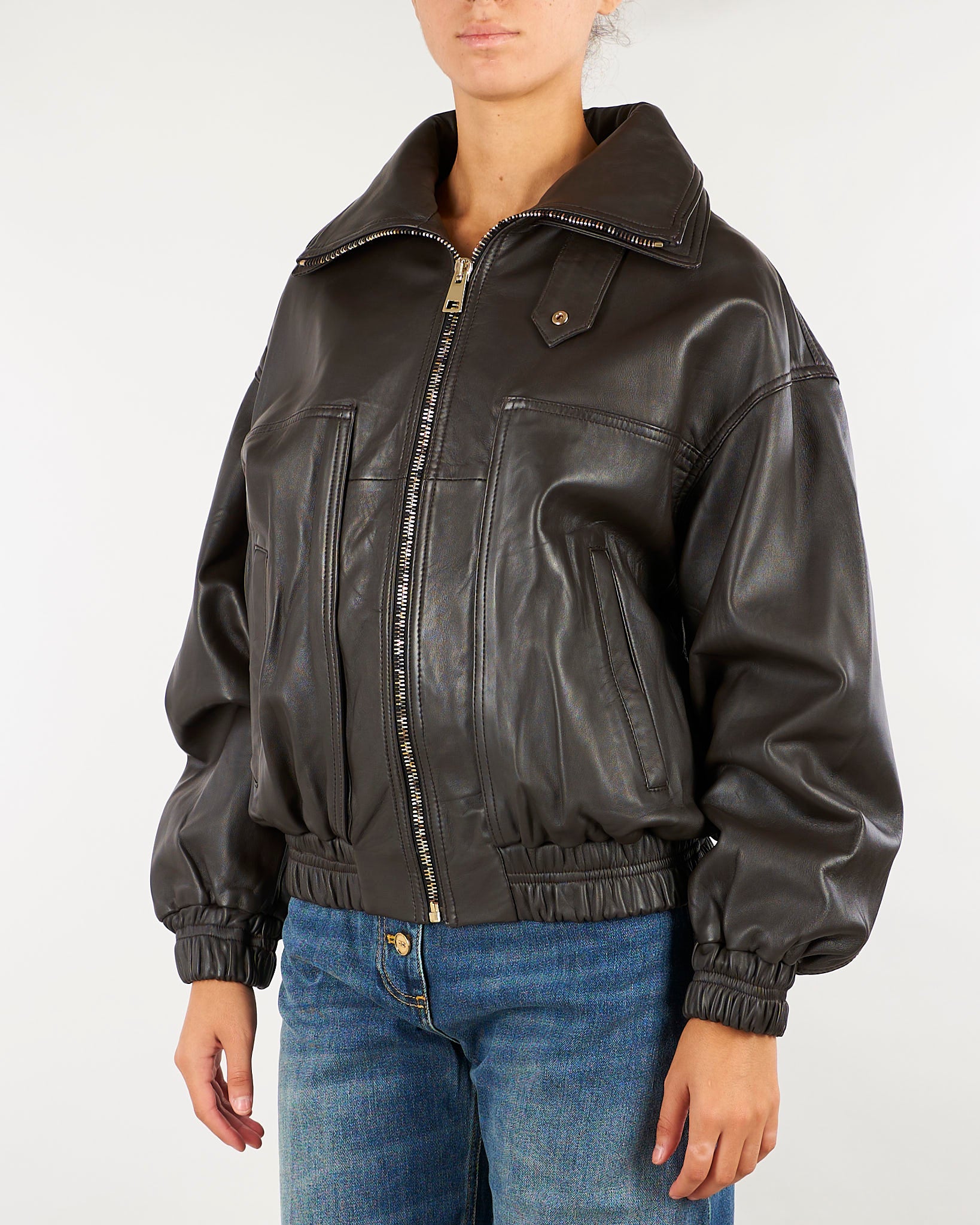 Giubbotto Bomber Cioccolato oversize in pelle GBS0101C0420001 V0761 SIMONA CORSELLINI 