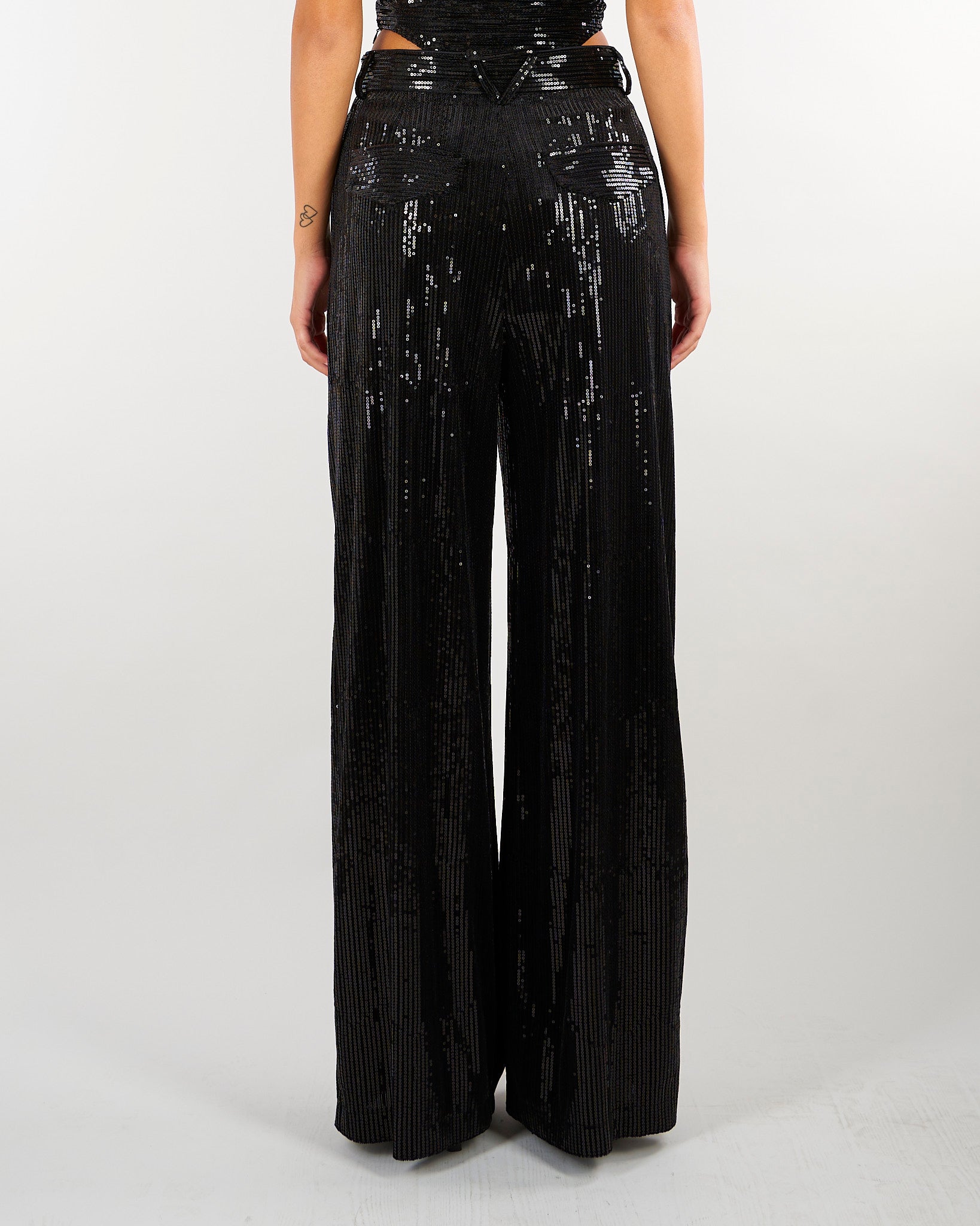 Pantalone Nero in velluto con paillettes PA10101TPAI0032 V0003 SIMONA CORSELLINI 
