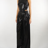 Pantalone Nero in velluto con paillettes PA10101TPAI0032 V0003 SIMONA CORSELLINI 