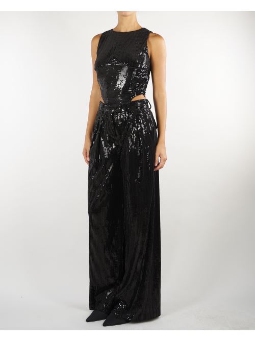 Pantalone Nero in velluto con paillettes PA10101TPAI0032 V0003 SIMONA CORSELLINI 