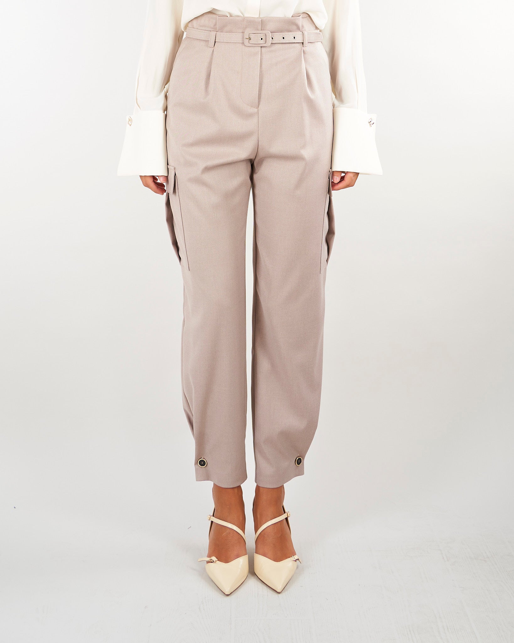 Pantalone Beige cargo elegante con cintura PAW0501TFLP0001 V0796 SIMONA CORSELLINI 