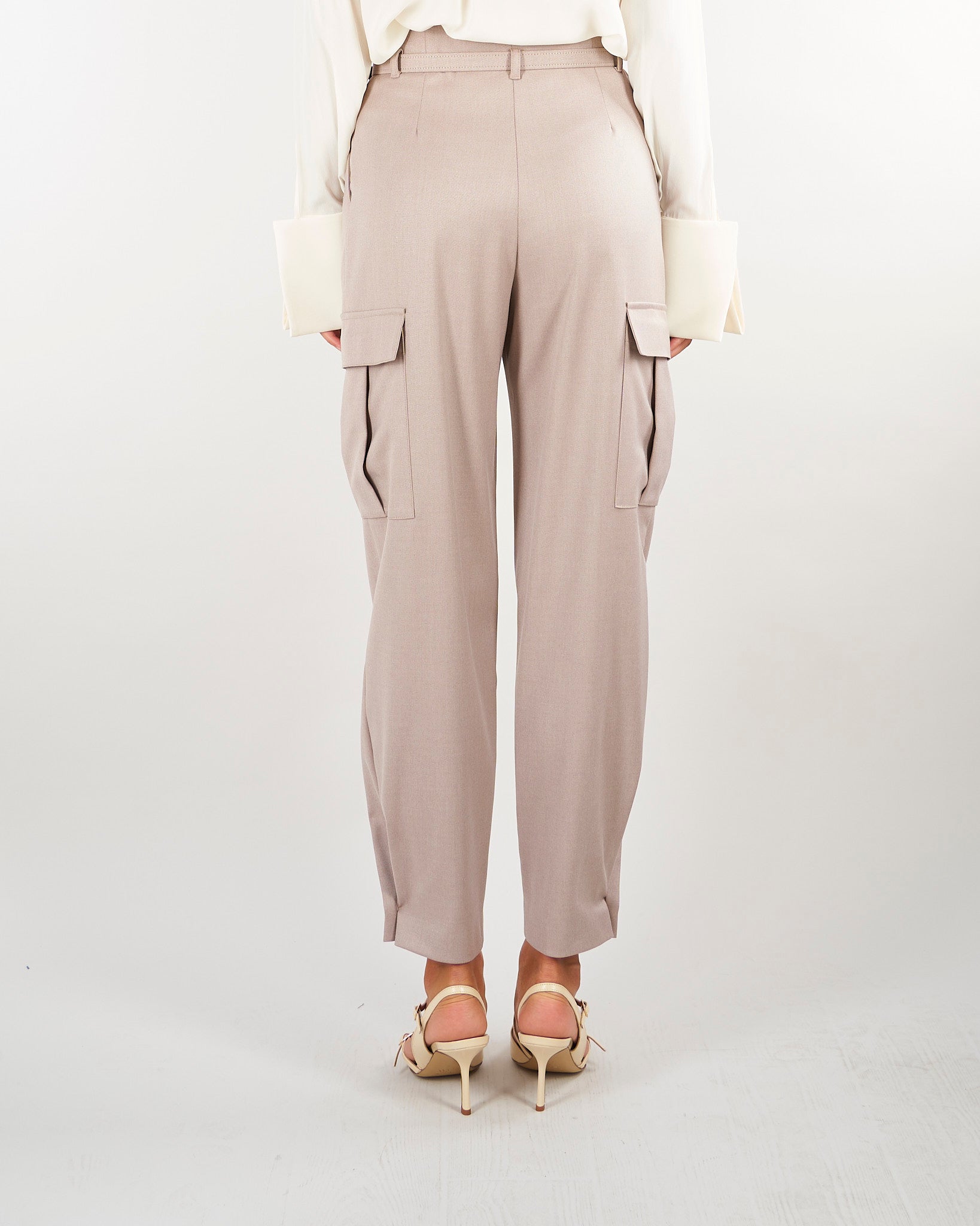 Pantalone Beige cargo elegante con cintura PAW0501TFLP0001 V0796 SIMONA CORSELLINI 