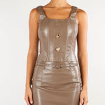 Top Nocciola in ecopelle con bottoni gold TO00201TEPL0013 V0799 SIMONA CORSELLINI 