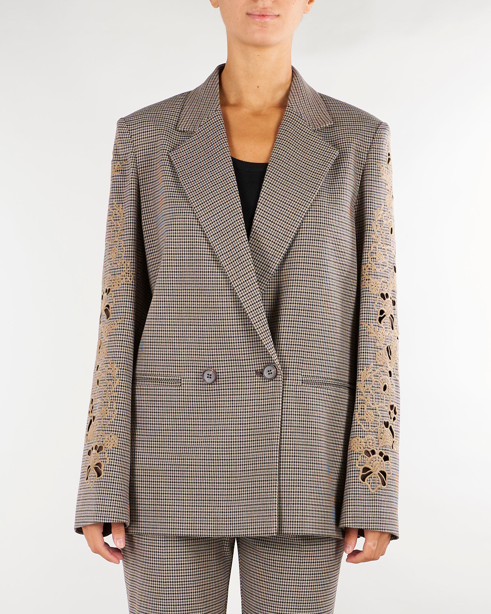 Blazer Beige in pied de poule con ricamo TP2630 13828 TWIN SET 