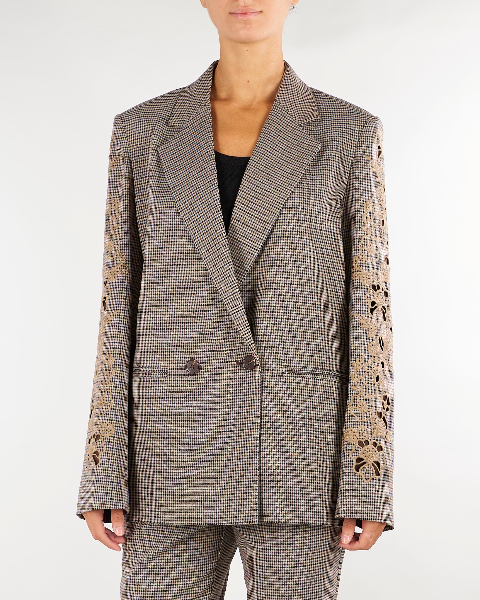 Blazer Beige in pied de poule con ricamo TP2630 13828 TWIN SET 