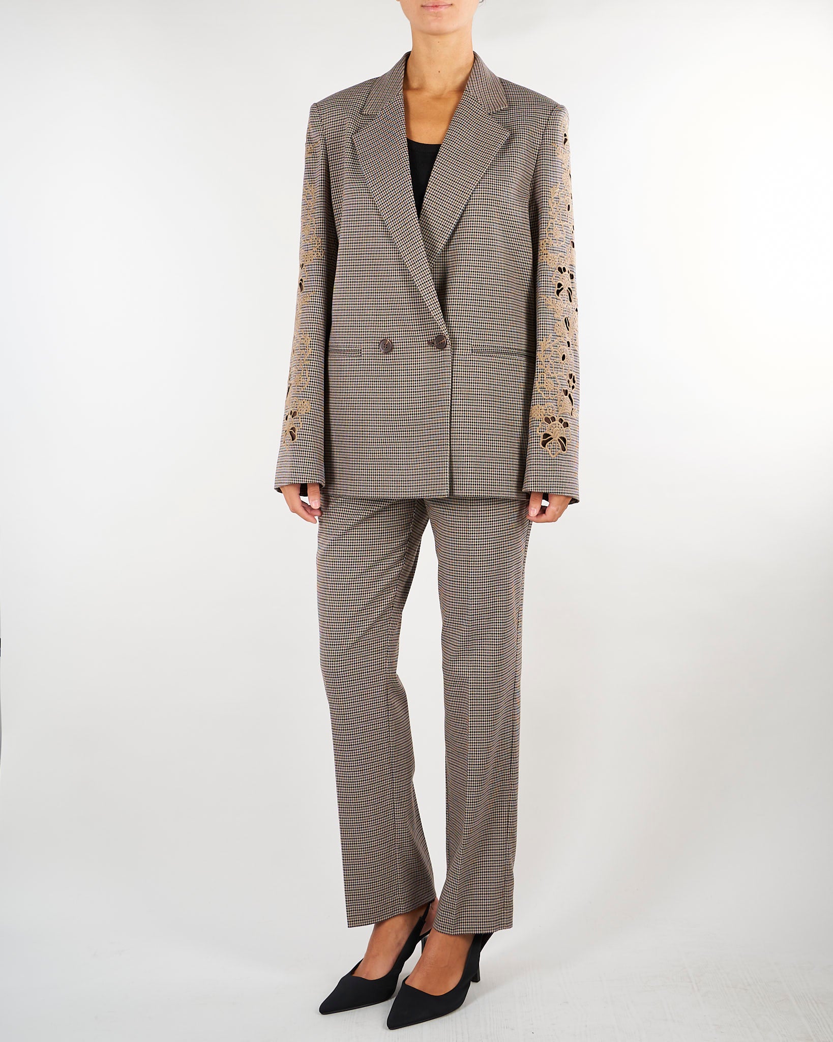 Blazer Beige in pied de poule con ricamo TP2630 13828 TWIN SET 