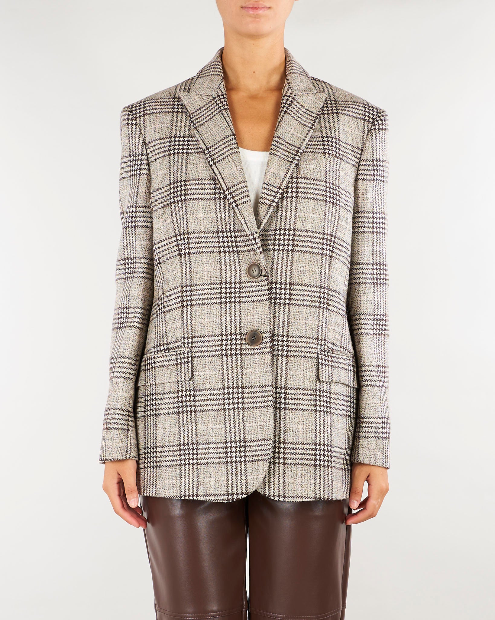 Giacca Blazer Beige in panno check con paillettes TP2742 13717 TWIN SET 