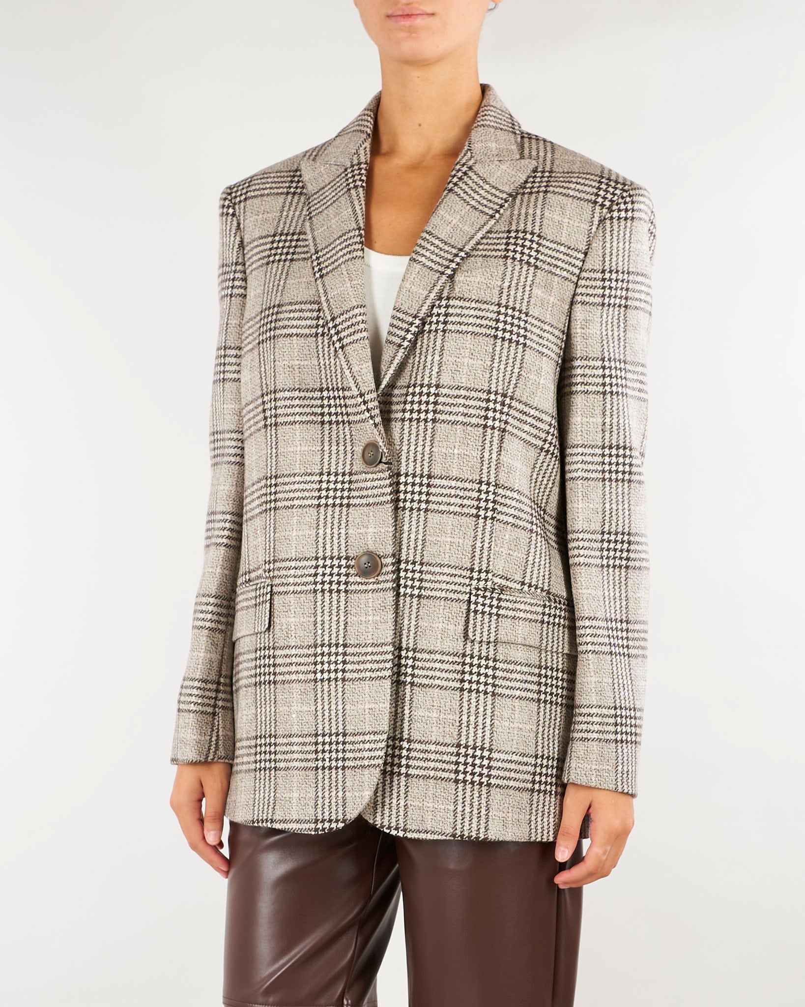 Giacca Blazer Beige in panno check con paillettes TP2742 13717 TWIN SET 