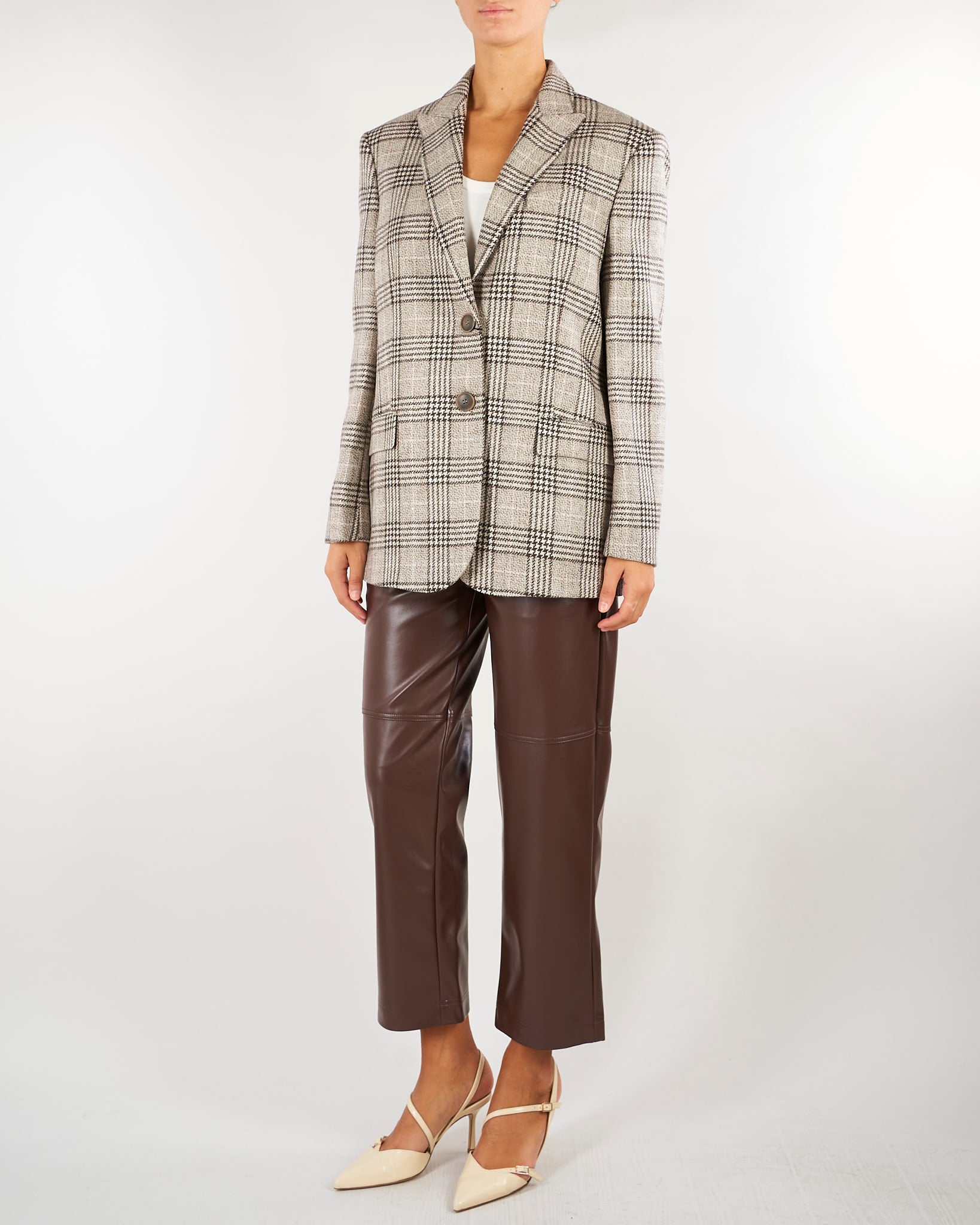 Giacca Blazer Beige in panno check con paillettes TP2742 13717 TWIN SET 