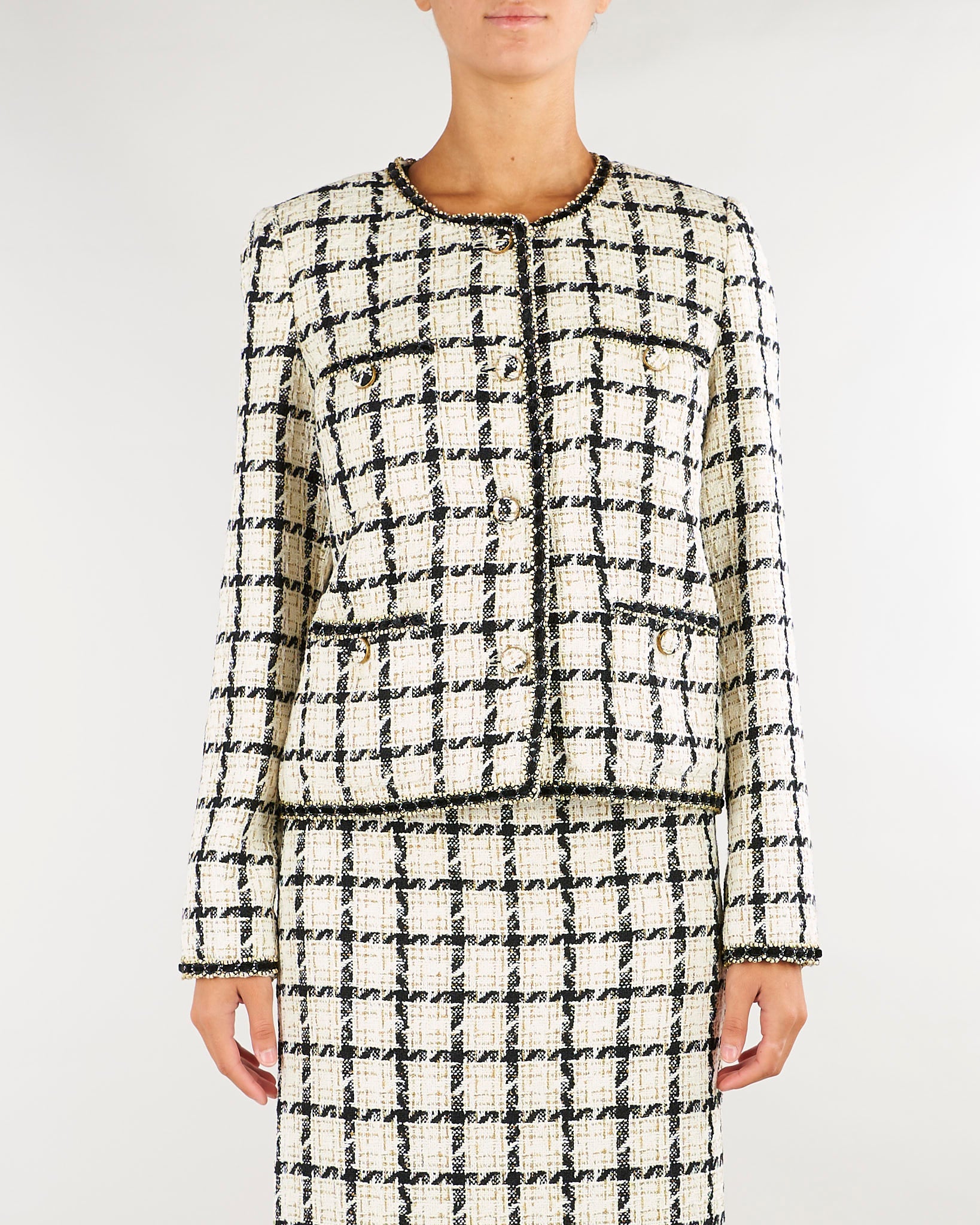 Giacca Bianco-Nero in bouclè a fantasia check TP2752 13859 TWIN SET 