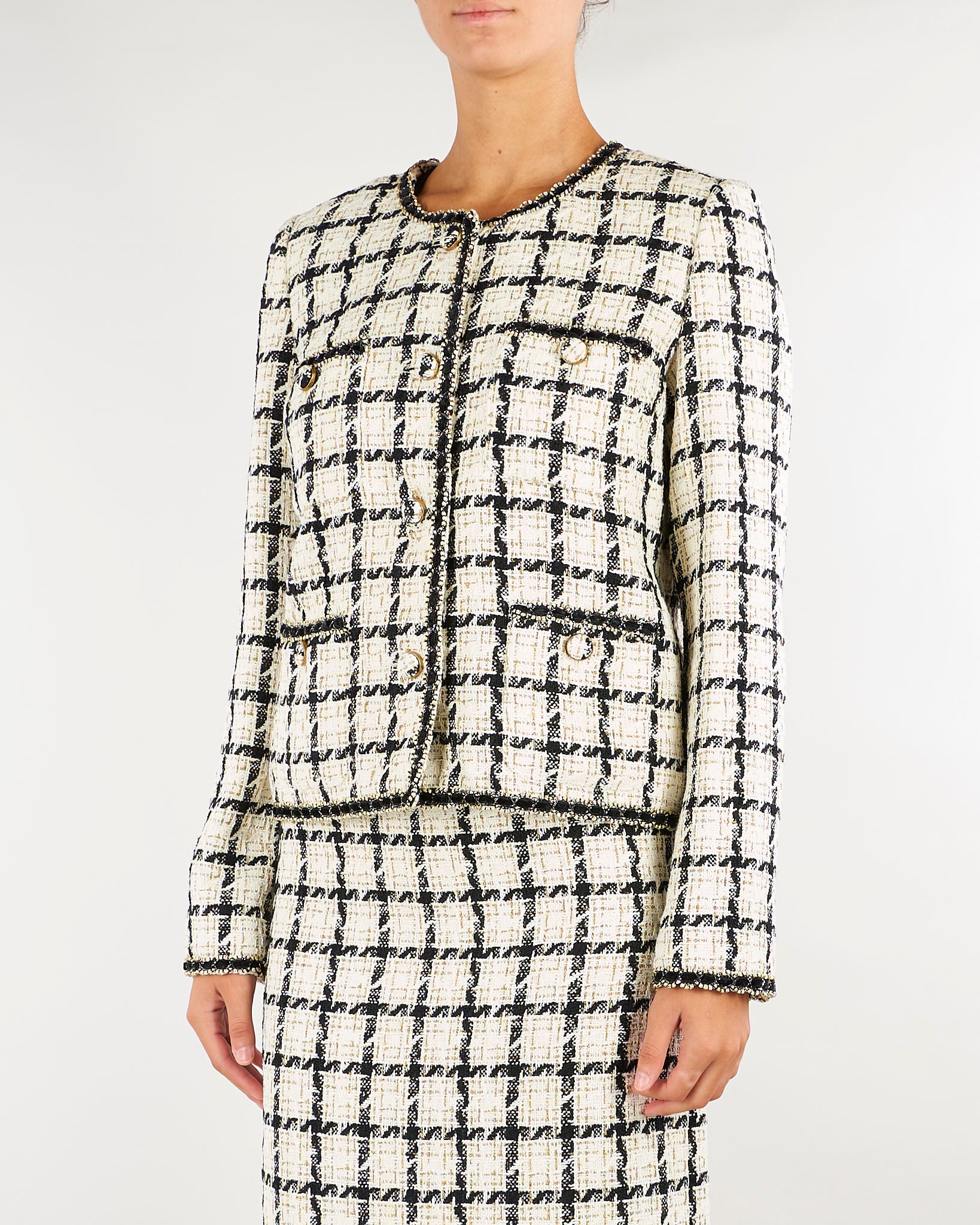 Giacca Bianco-Nero in bouclè a fantasia check TP2752 13859 TWIN SET 