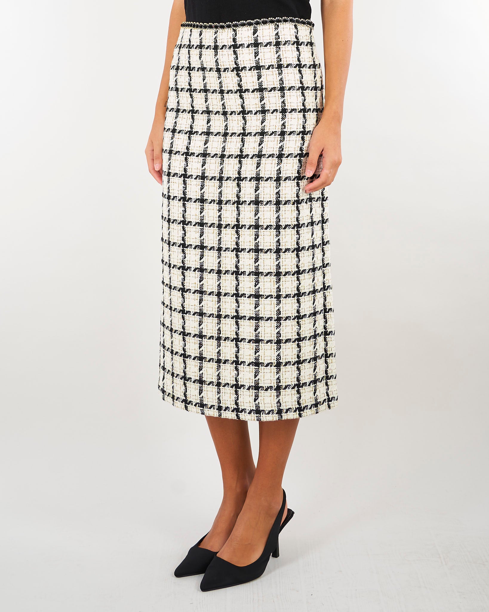 Gonna longuette Bianco-Nero in bouclè a fantasia check TP2754 13859 TWIN SET 