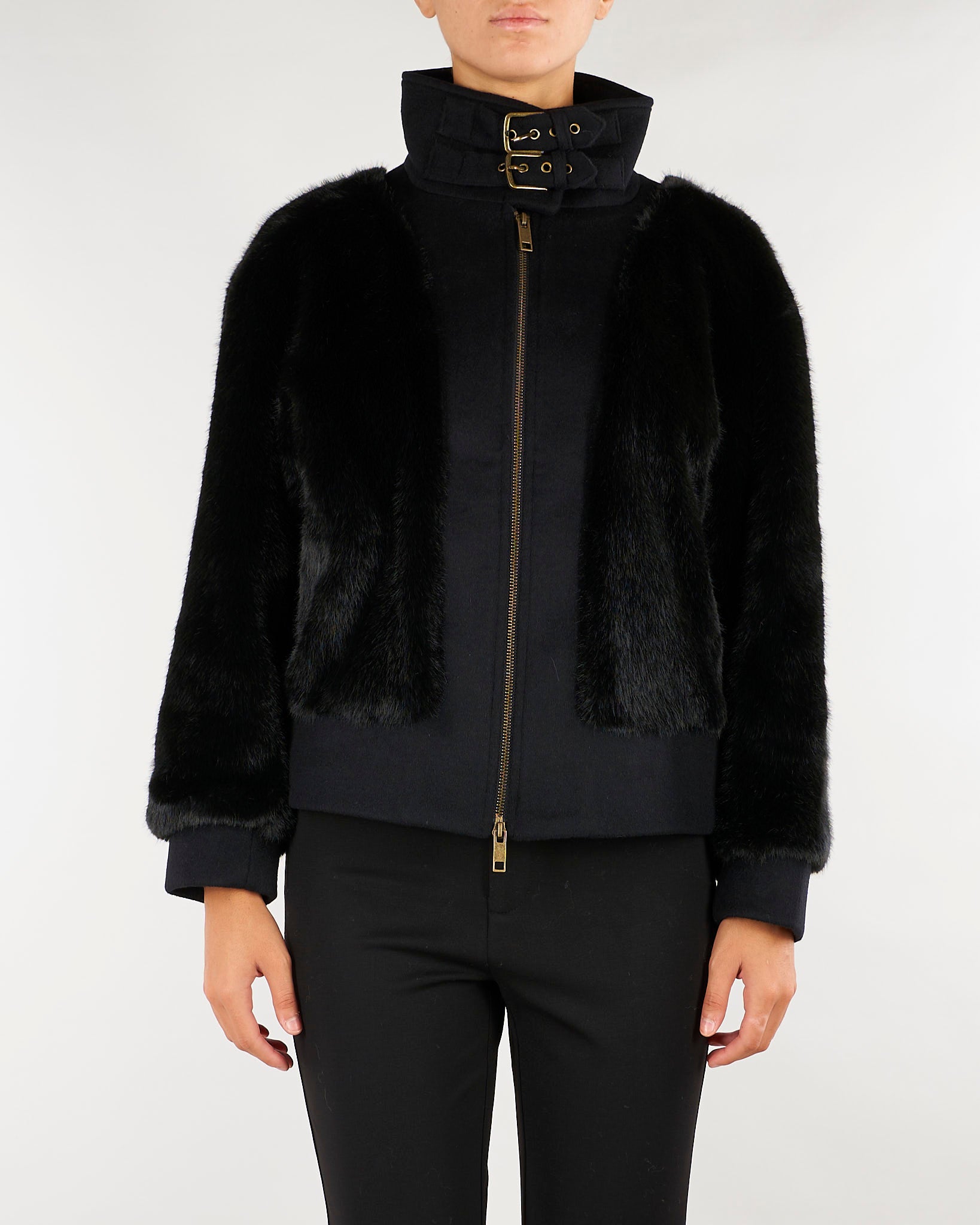 Bomber Nero in faux fur e panno TT2180 6 TWIN SET 