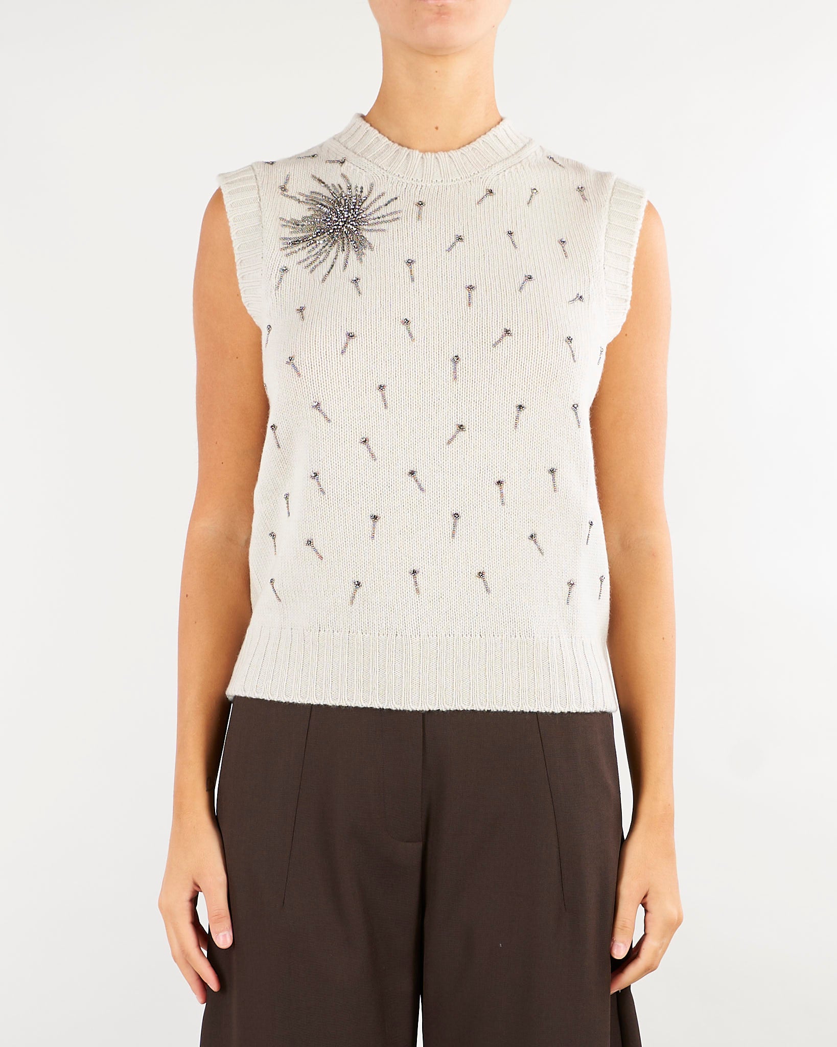 Top Mastice in pura lana e cashmere con applicazioni V72453 16 VANISE' 