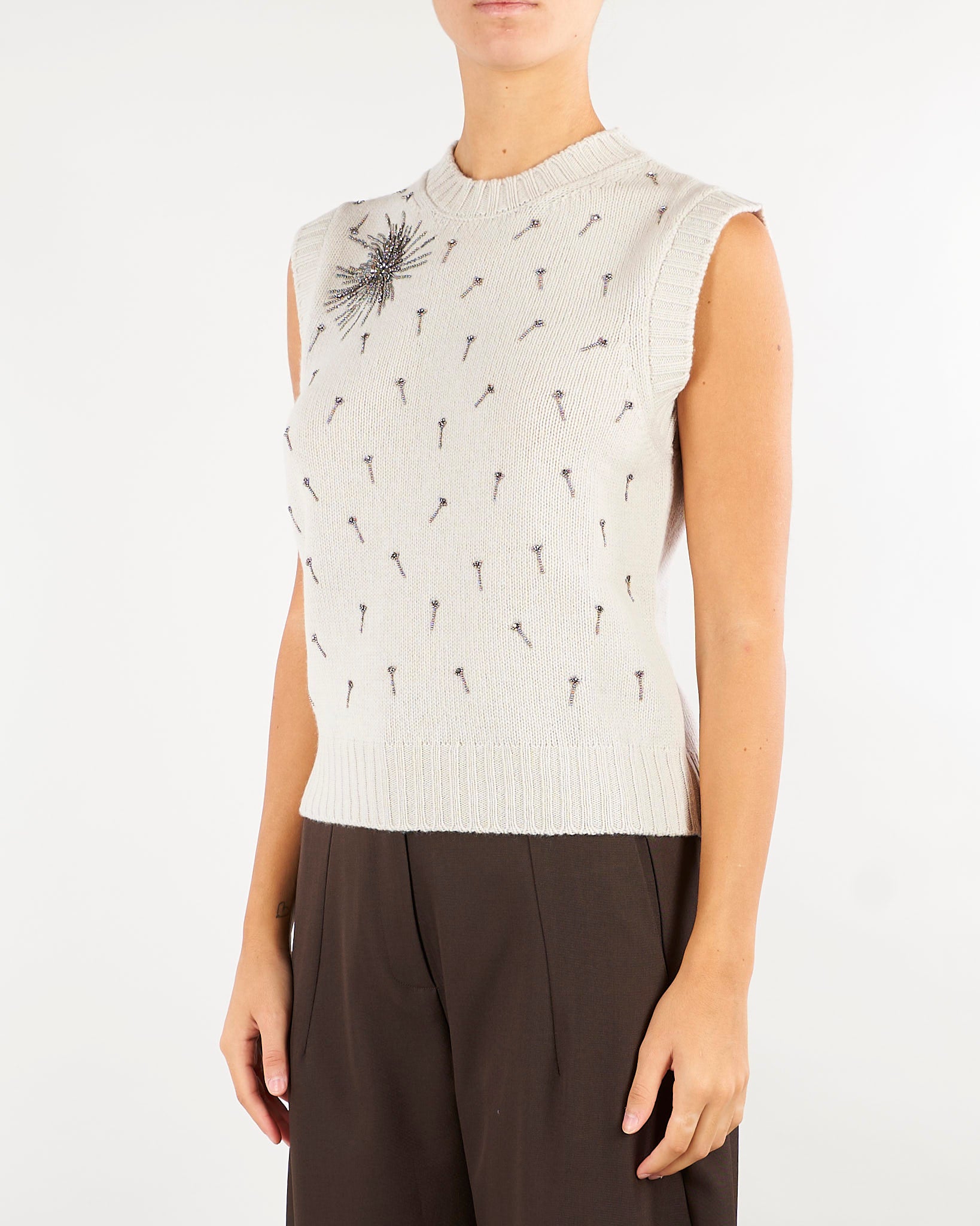 Top Mastice in pura lana e cashmere con applicazioni V72453 16 VANISE' 