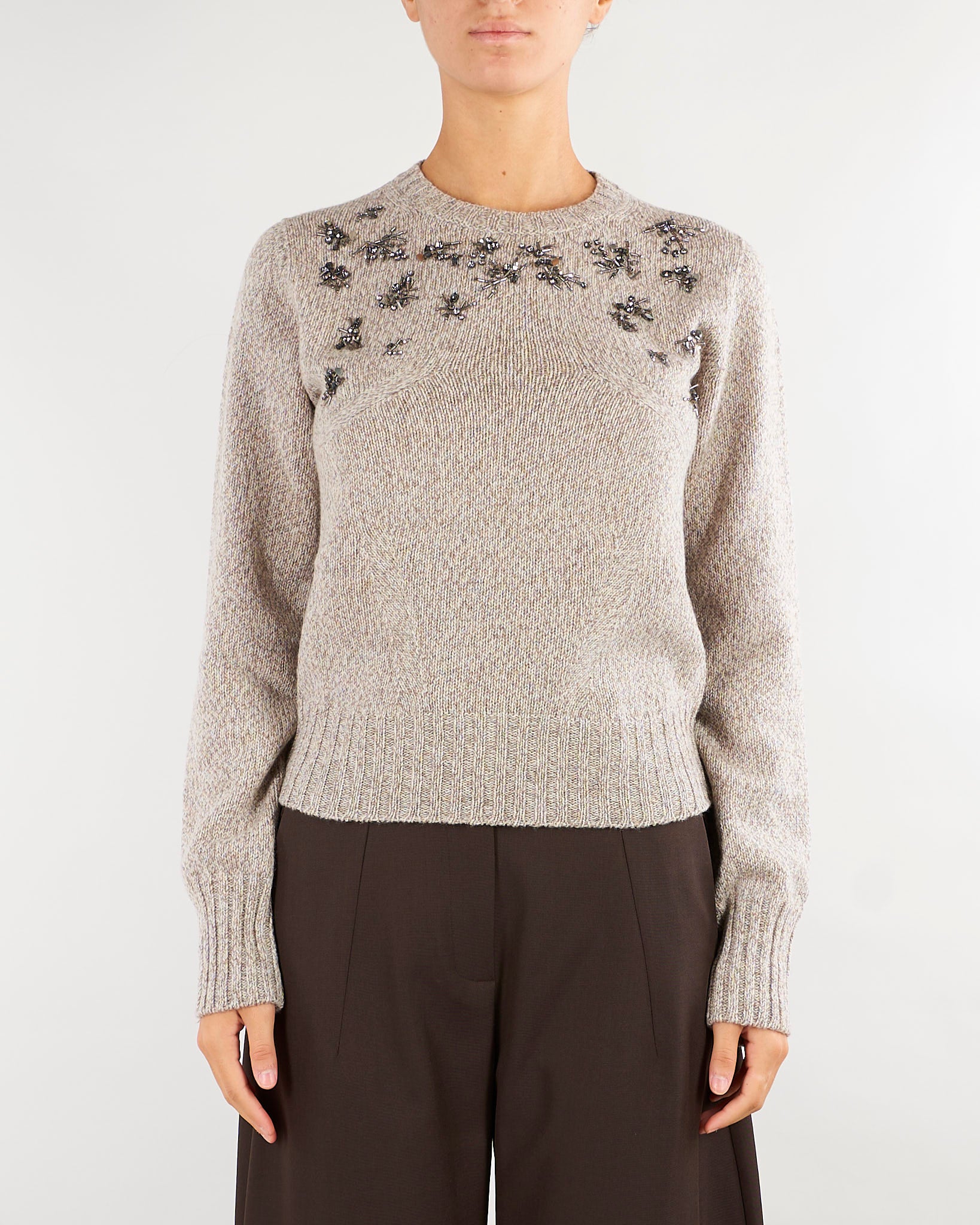 Maglia Visone in pura lana e cashmere con applicazioni sullo scollo V74450 25 VANISE' 