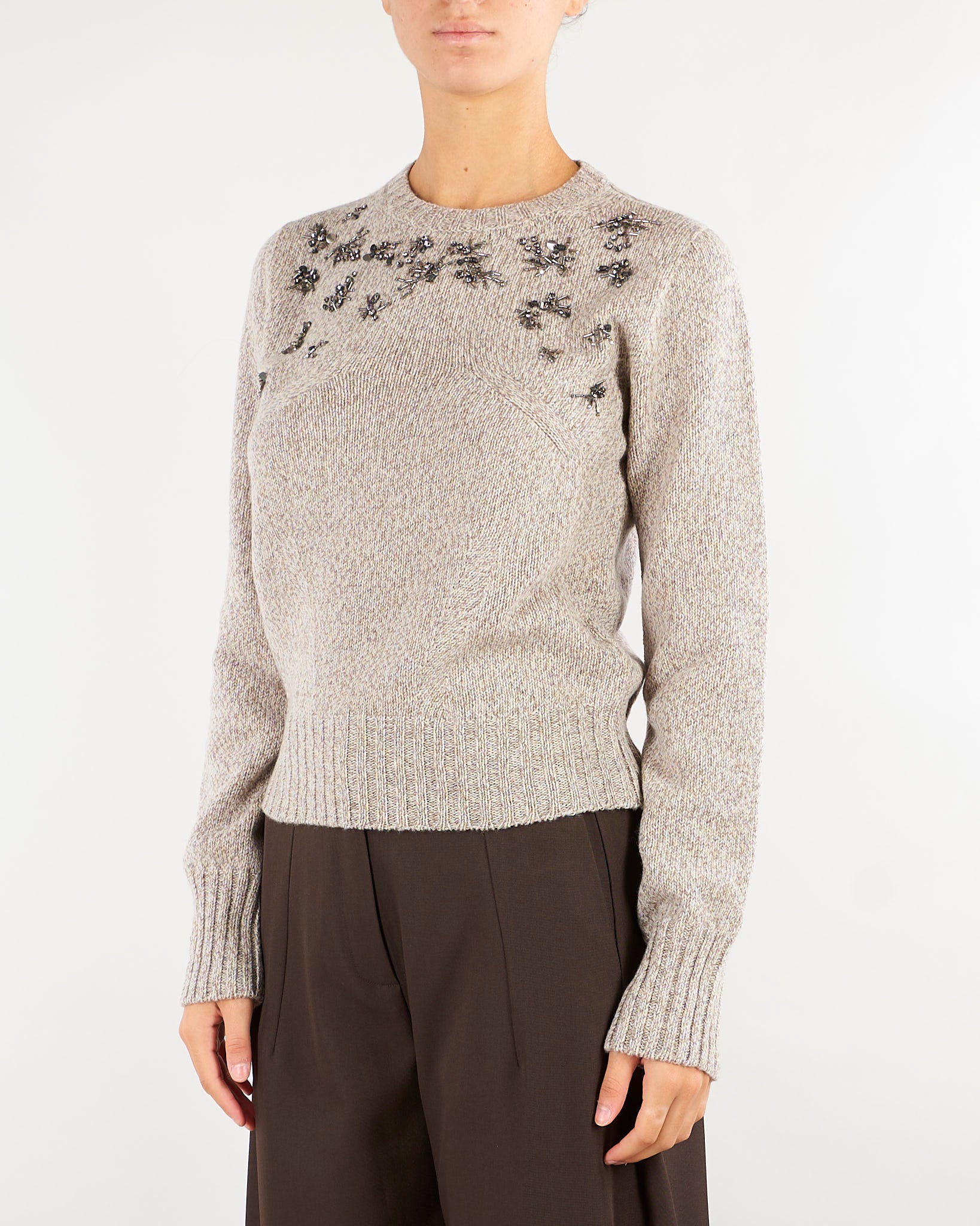 Maglia Visone in pura lana e cashmere con applicazioni sullo scollo V74450 25 VANISE' 