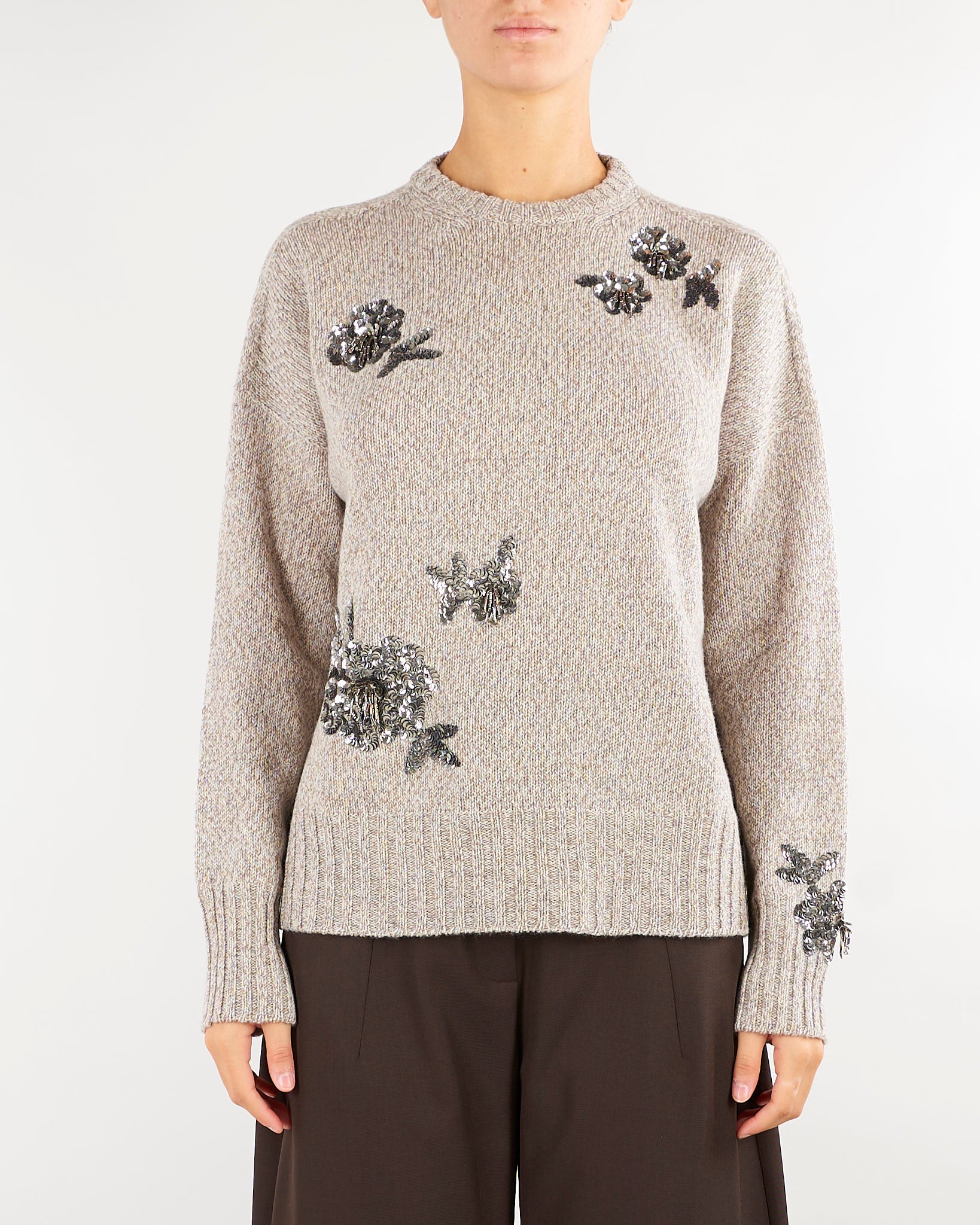 Maglia Visone in pura lana e cashmere con applicazioni floreali V74455 25 VANISE' 