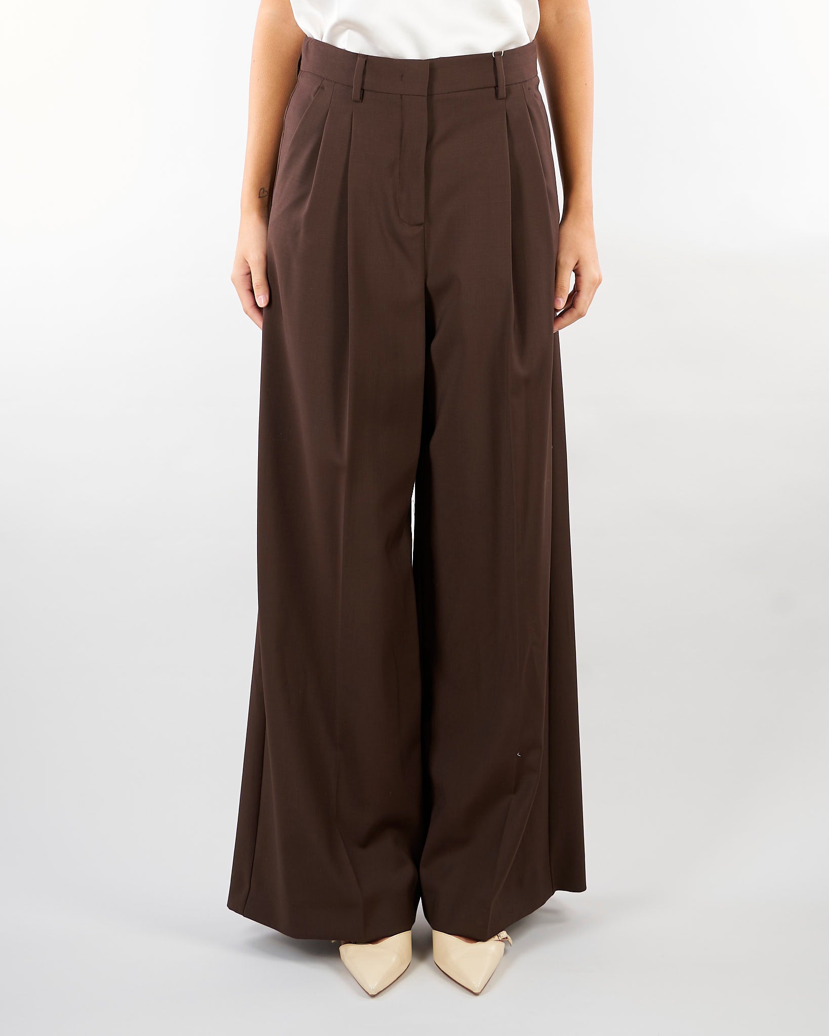 Pantalone Marrone in tela di lana WKDADELFI 13 WEEKEND MAX MARA 