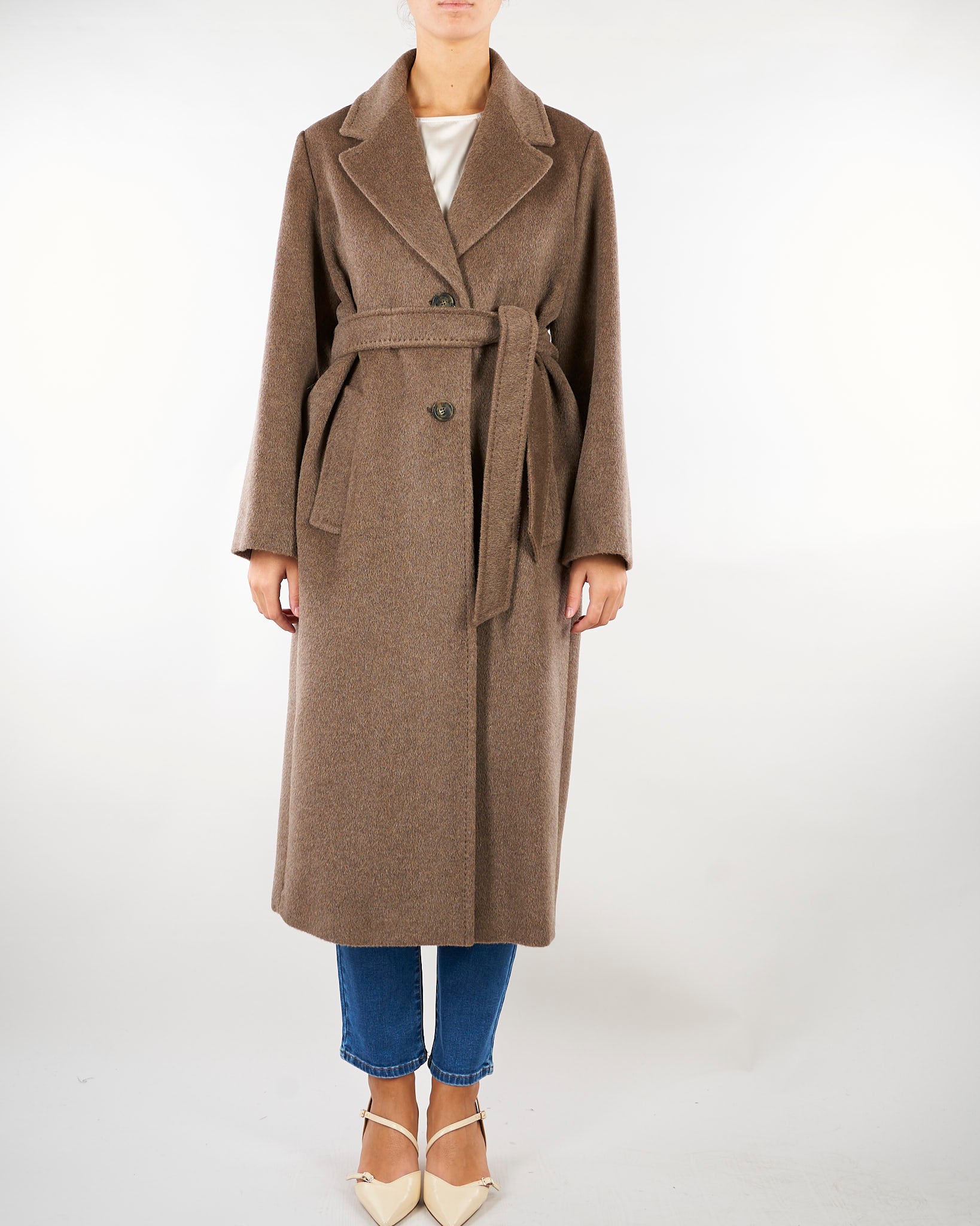 Cappotto lungo Tortora in orsetto di lana e alpaca WKDBRONTE 25 WEEKEND MAX MARA 