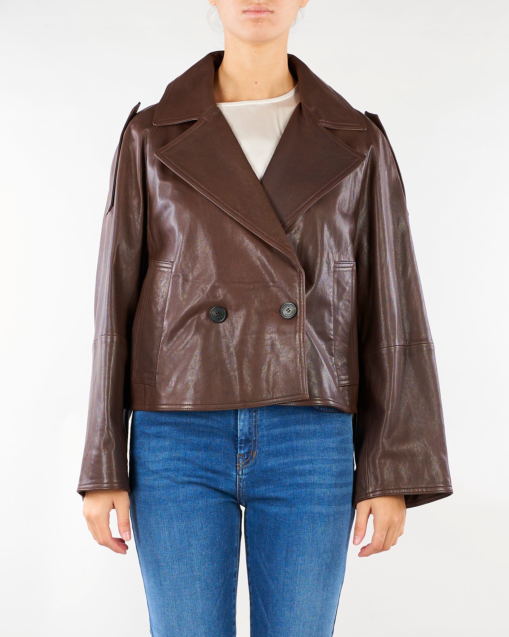 Caban Marrone in nappa WKDFELINO 2 WEEKEND MAX MARA 
