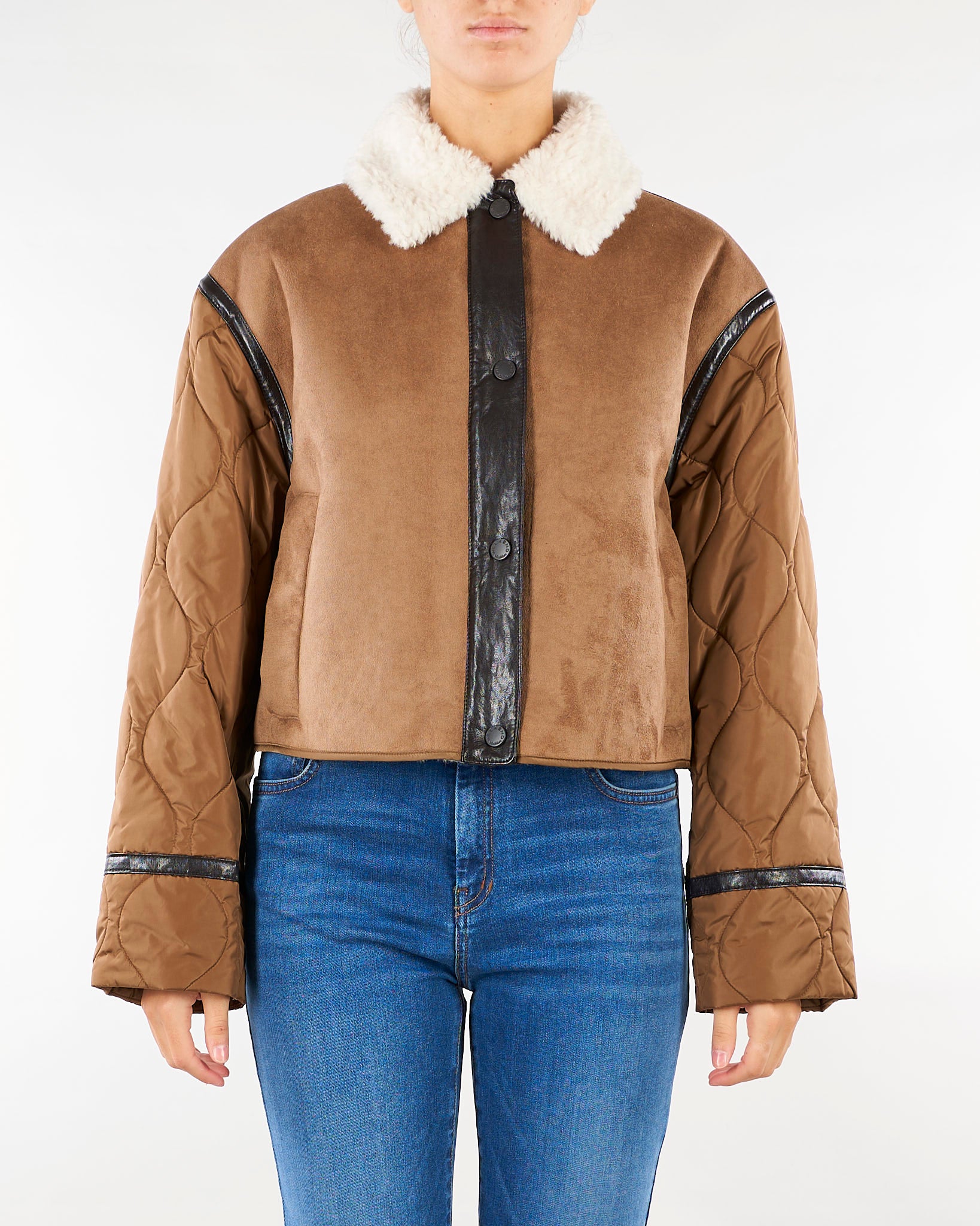 Giacca Cammello crop in effetto suede e tessuto tecnico WKDGESSATI 1 WEEKEND MAX MARA 