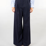 Pantalone Blu in flanella gessata di lana WKDNEBBIE 1 WEEKEND MAX MARA 