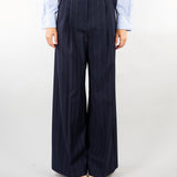 Pantalone Blu in flanella gessata di lana WKDNEBBIE 1 WEEKEND MAX MARA 
