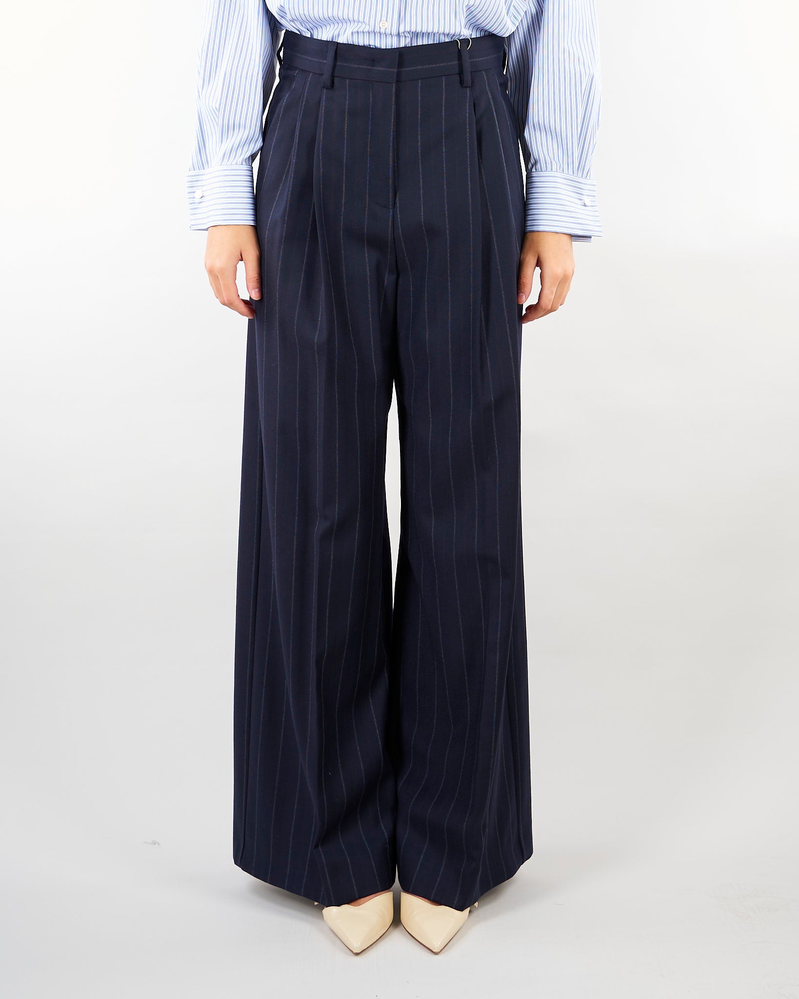 Pantalone Blu in flanella gessata di lana WKDNEBBIE 1 WEEKEND MAX MARA 