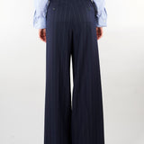 Pantalone Blu in flanella gessata di lana WKDNEBBIE 1 WEEKEND MAX MARA 