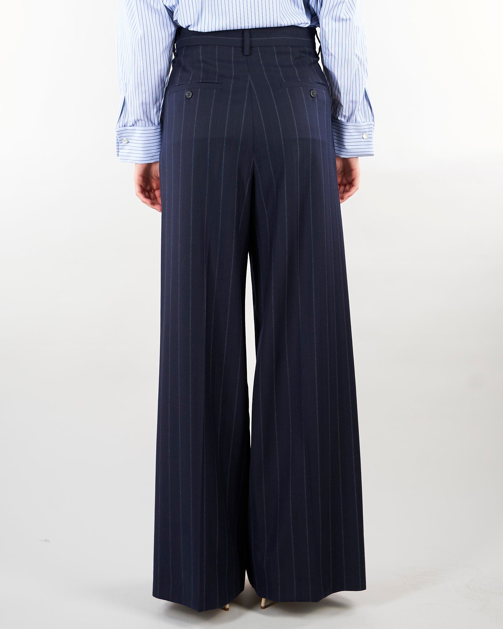 Pantalone Blu in flanella gessata di lana WKDNEBBIE 1 WEEKEND MAX MARA 