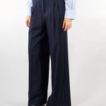 Pantalone Blu in flanella gessata di lana WKDNEBBIE 1 WEEKEND MAX MARA 
