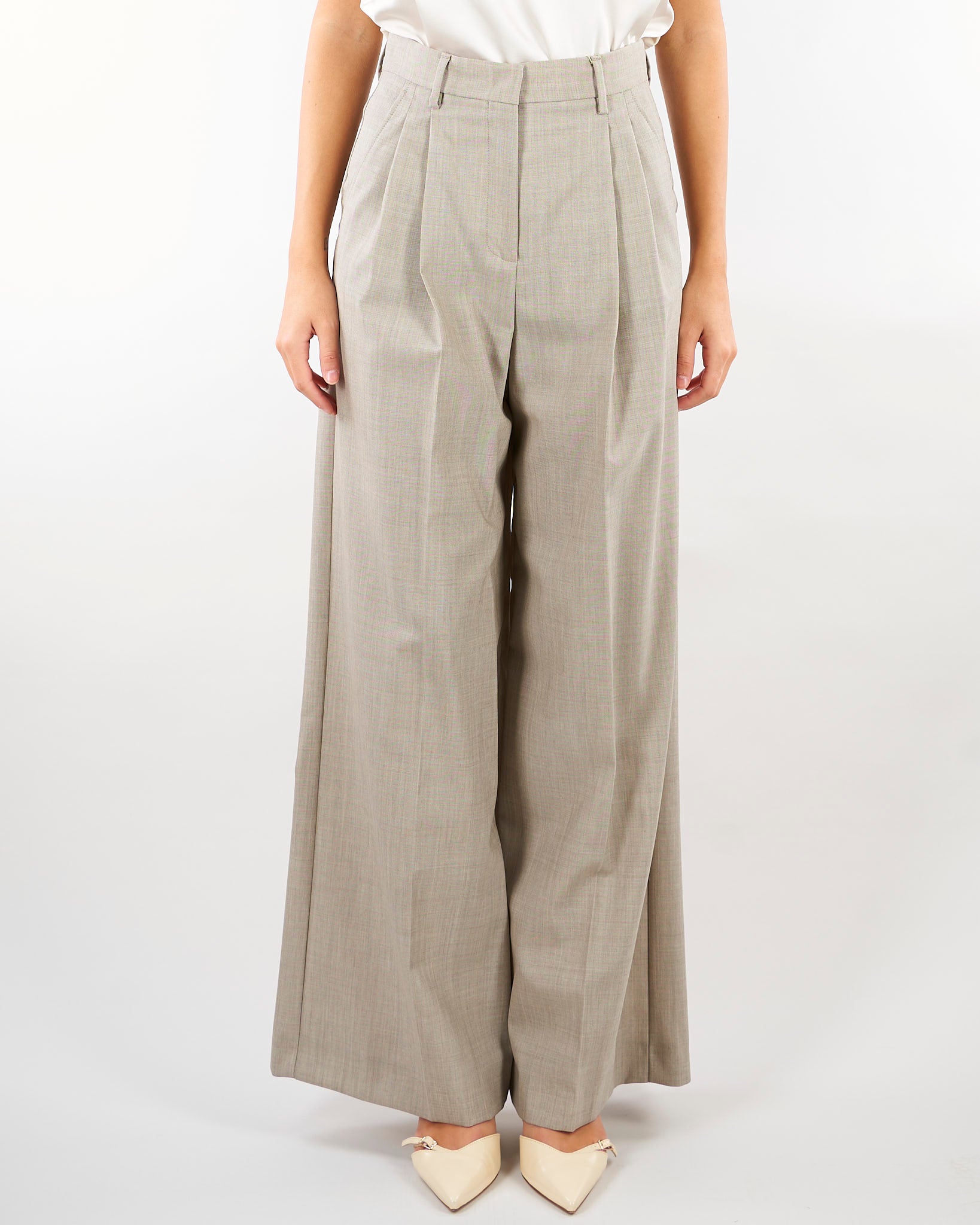 Pantalone Taupe wide leg in tela di lana WKDOVVIO 1 WEEKEND MAX MARA 