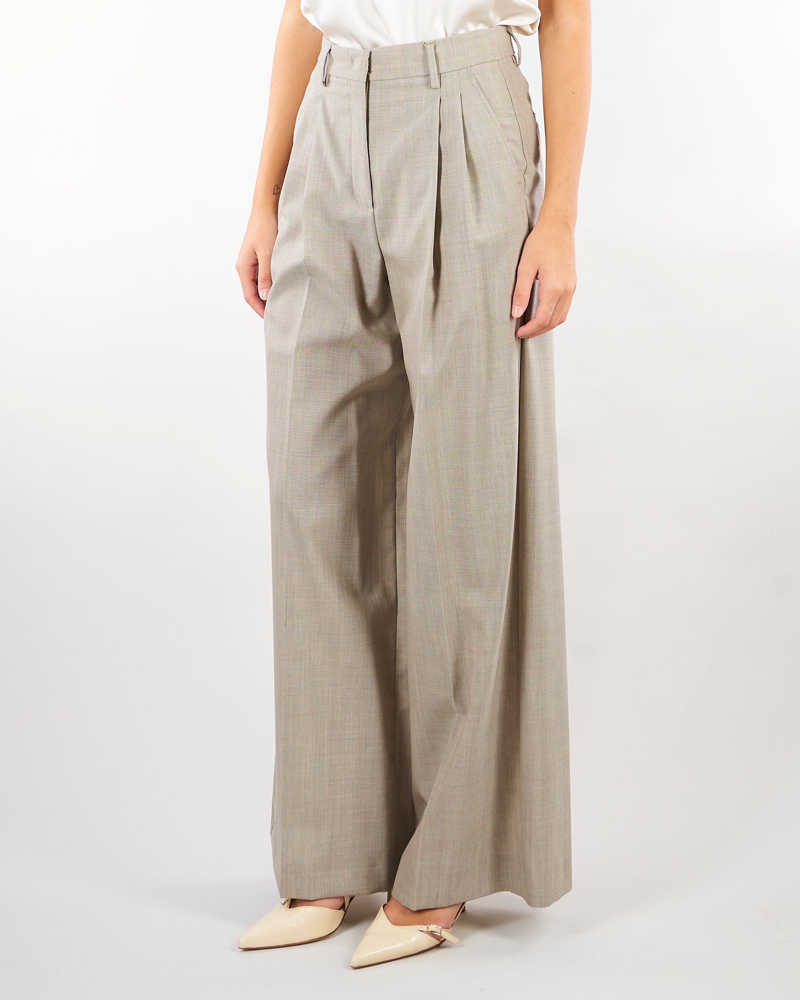 Pantalone Taupe wide leg in tela di lana WKDOVVIO 1 WEEKEND MAX MARA 