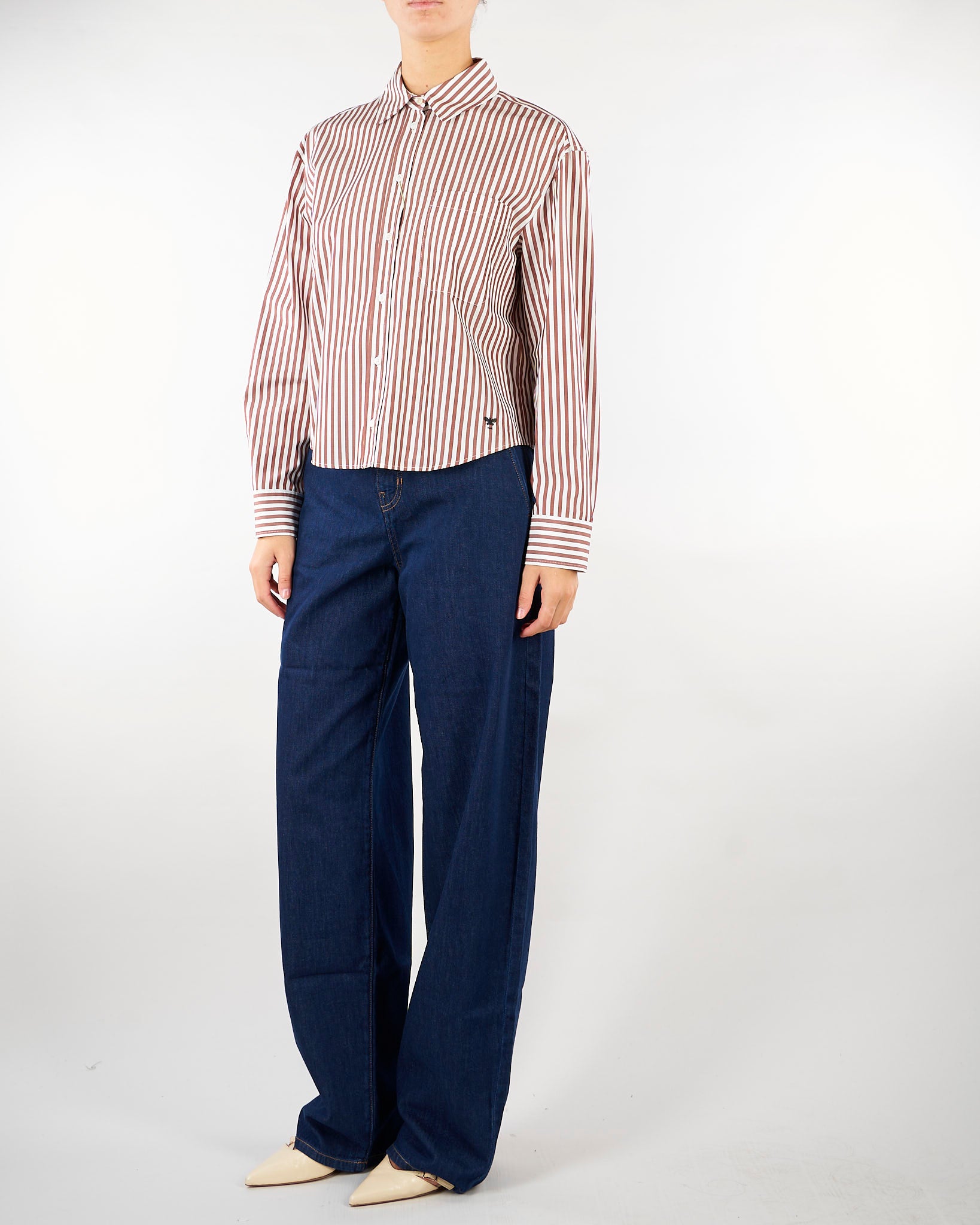 Camicia Marrone-Bianco in popeline di cotone WKDPANETTO 4 WEEKEND MAX MARA 