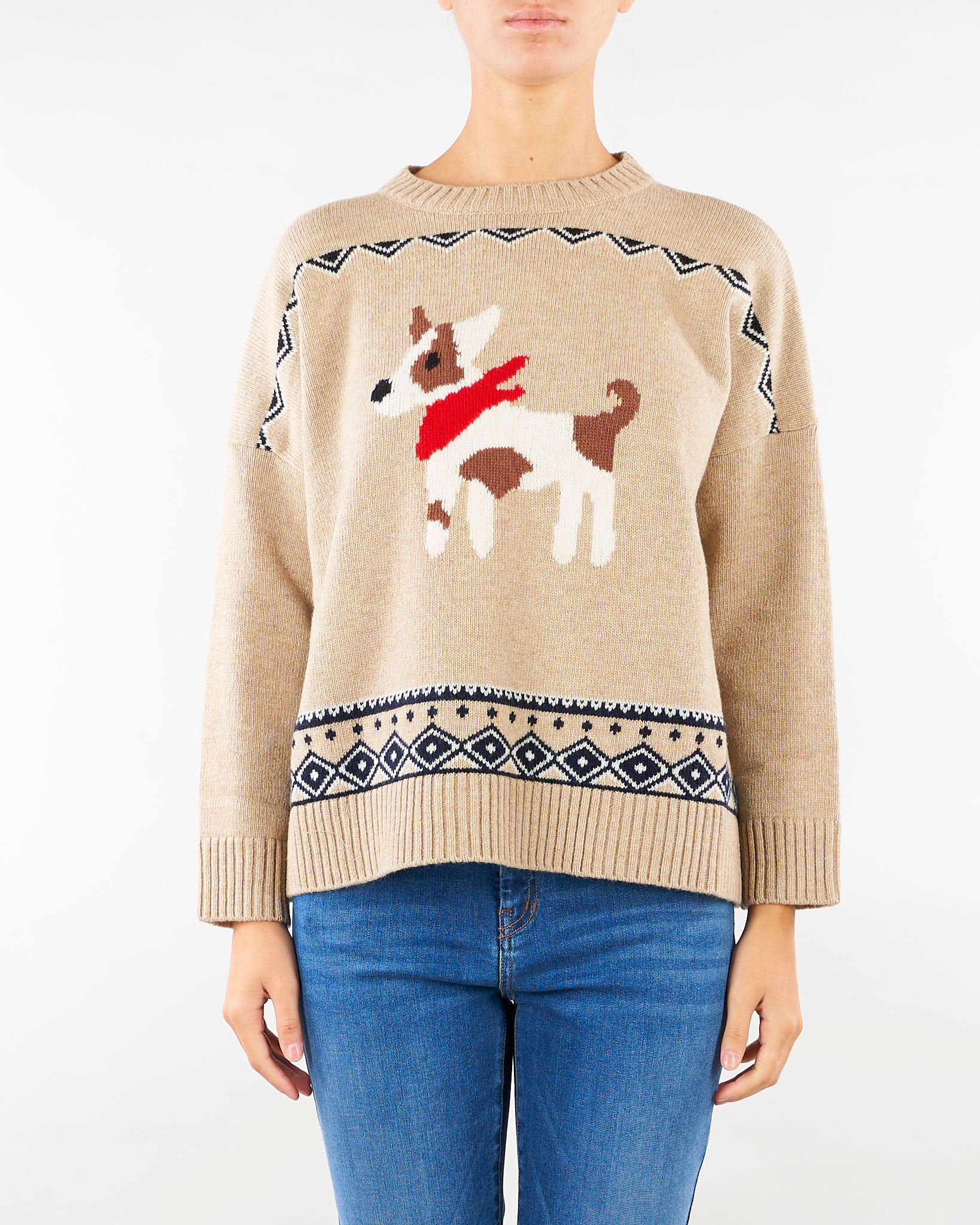 Maglia Beige ampia in lana jacquard WKDPAVIDI 8 WEEKEND MAX MARA 