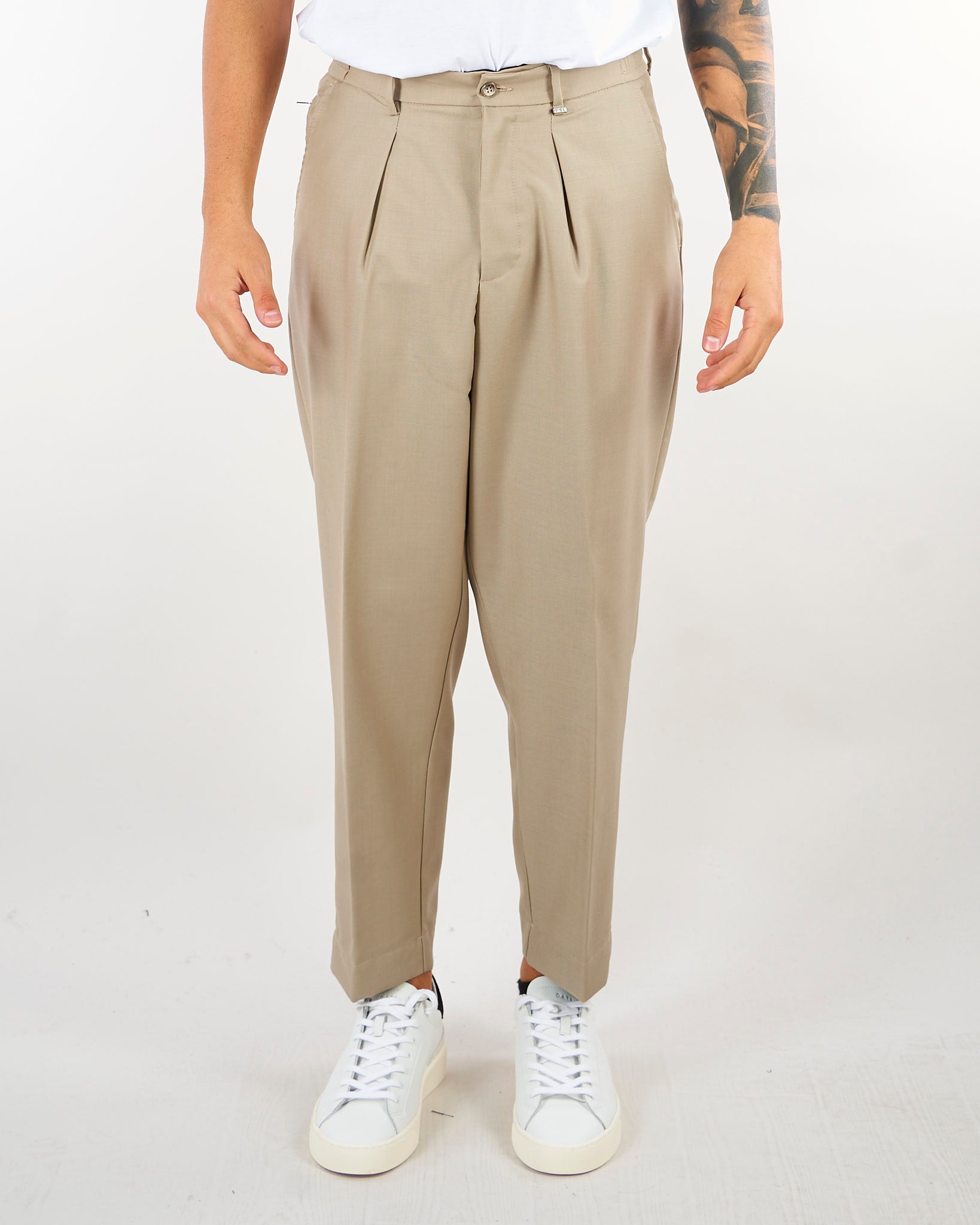 Pantalone Beige con pences ed elastico in vita XP3390 35 YES LONDON 