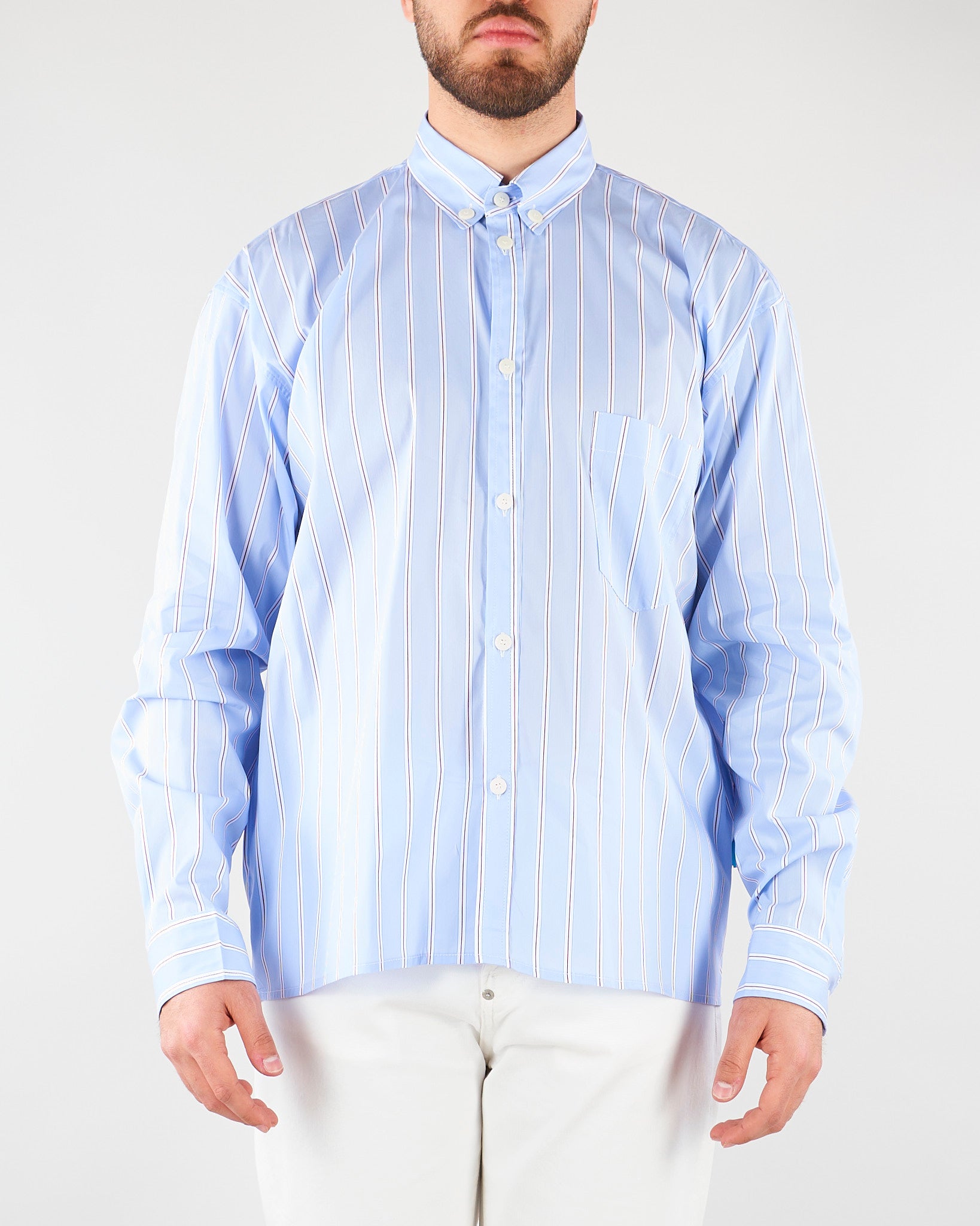 Camicia Celeste in cotone a righe CAU3DICI065B 30 3DICI 