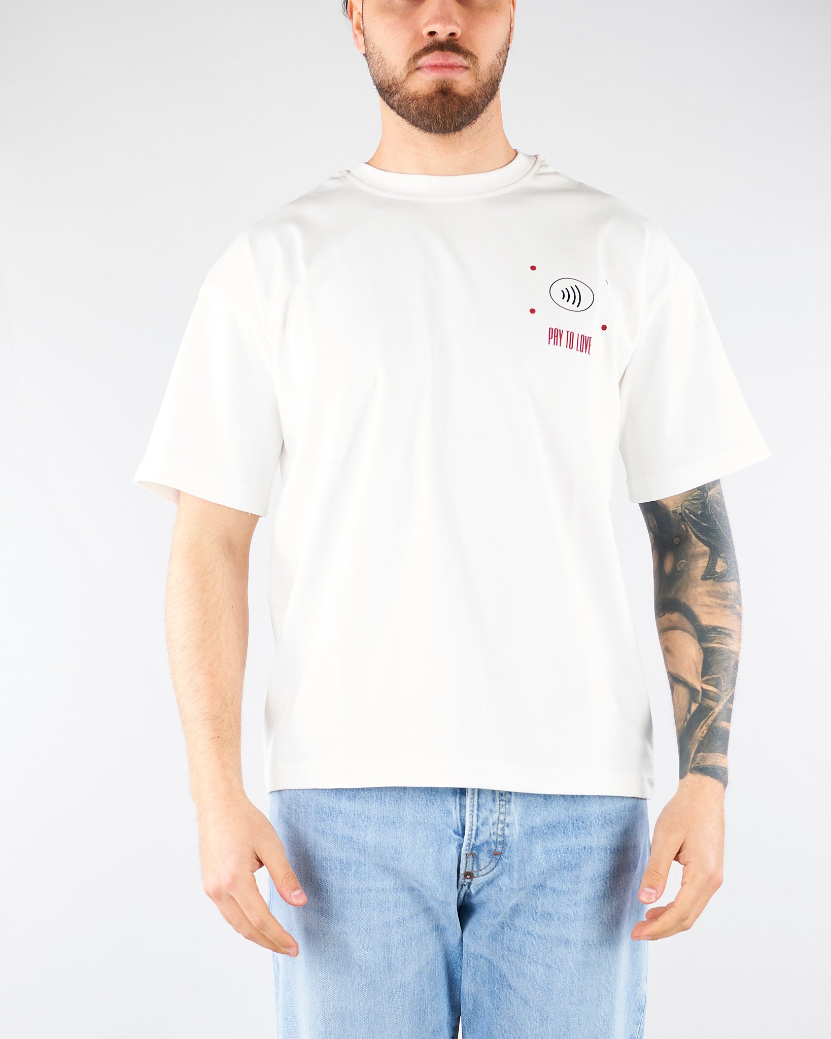 T-shirt Boxy Bianco con stampa 'Pay to Love' MAU3DICI05 01 3DICI 