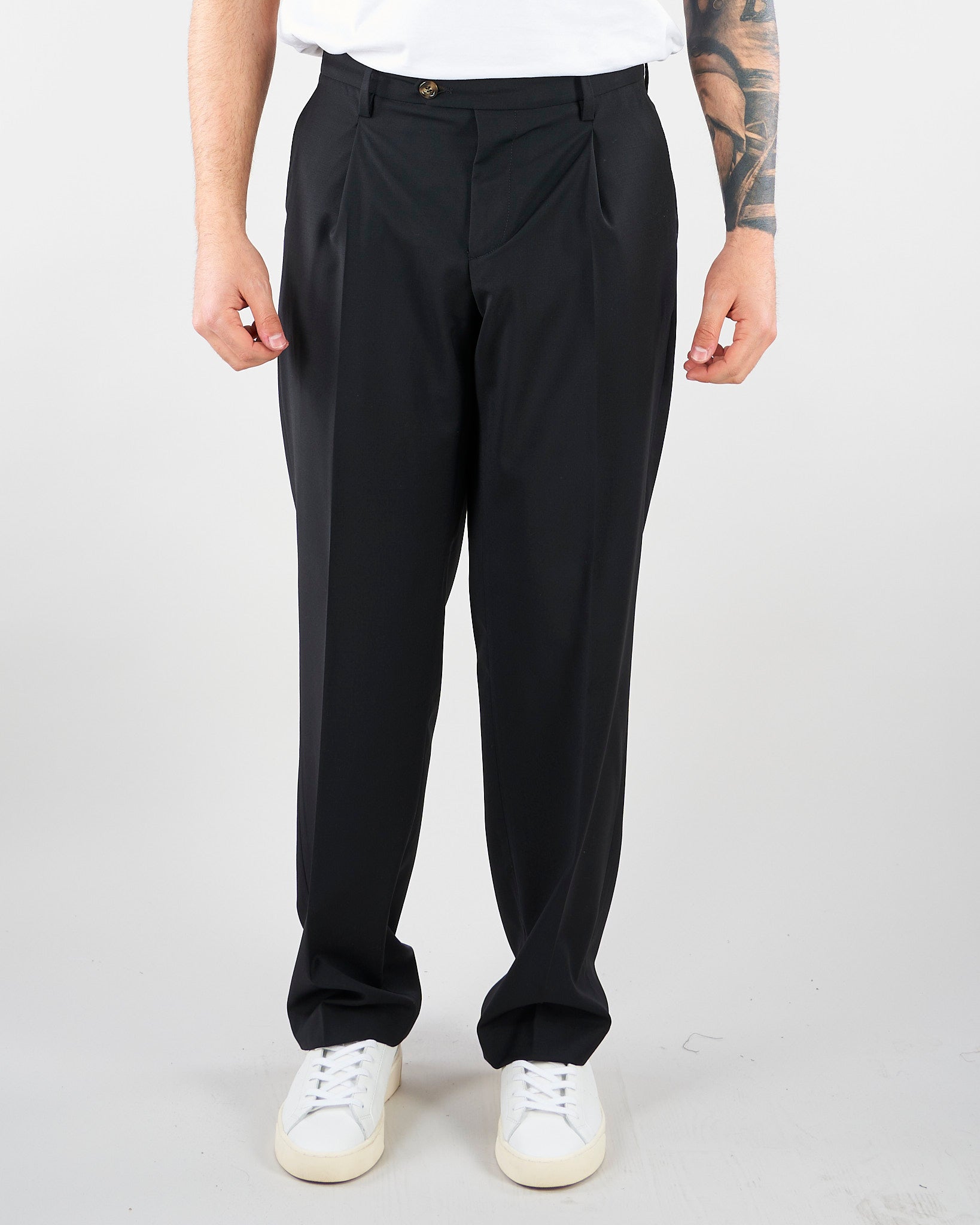 Pantalone Nero in fresco lana con pences Relaxed fit PAU3DICI041 99 3DICI 